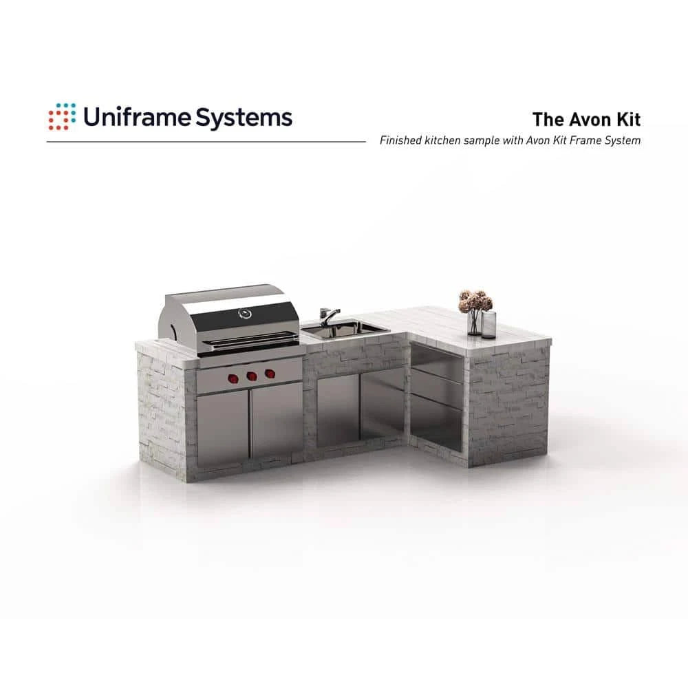 Uniframe Systems The Avon Fully Adjustable and Modular Outdoor Kitchen Grill Island Framing Kit in Galvanized Steel - MadeInUSA