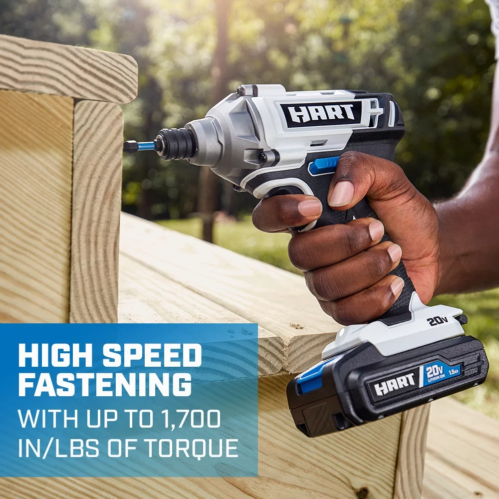 HART 20-Volt Cordless 2-Tool Combo Kit, 1/2-inch Drill/Driver, Impact Driver, (1) 1.5Ah Lithium-Ion Battery - MadeInUSA