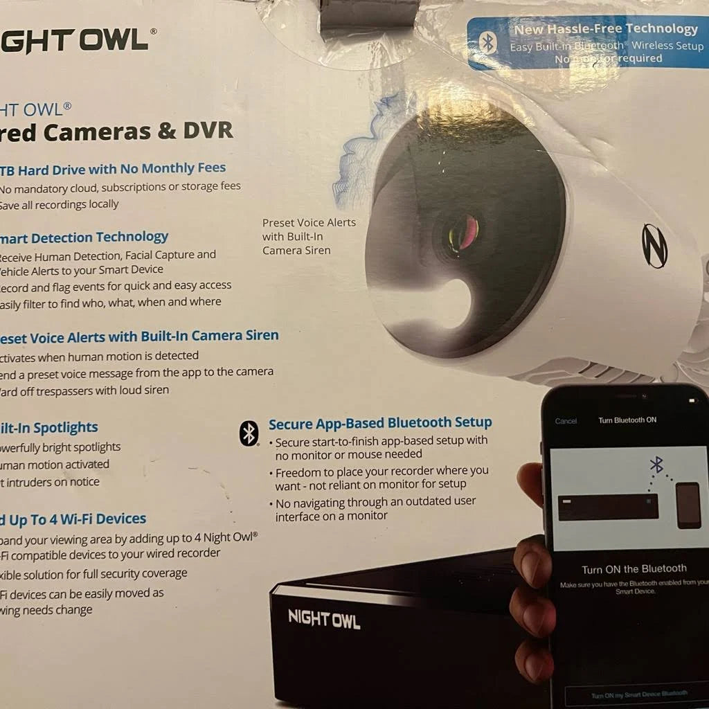 Night Owl SP, LLC 8 Channel Bluetooth Video Home Security Camera System with (4) Wired 4K UHD IndoorOutdoor Spotlight Cameras Audio and 1TB Hard Drive - MadeInUSA