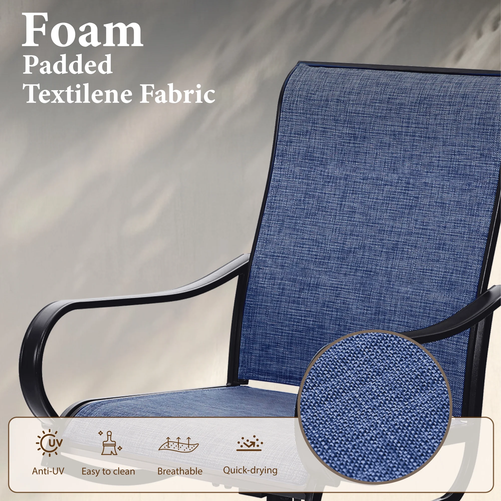 MF Studio Set of 2 Outdoor Patio Swivel Dining Chairs with Breathable Textilene Seat, Black & Blue - MadeInUSA