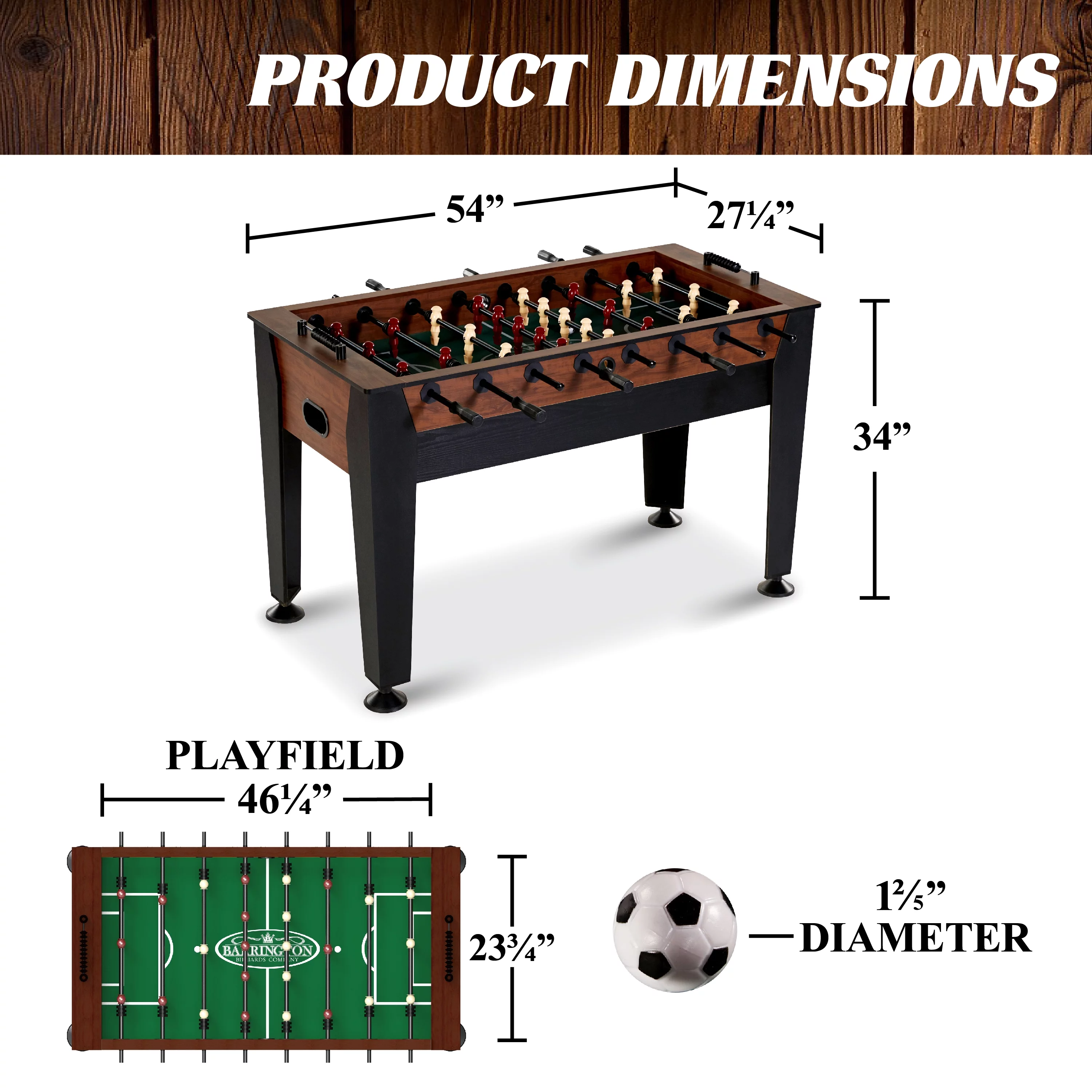 Barrington 54 Furniture Style Foosball Game Table, 54 inch x 27.25 inch x 34 inch - MadeInUSA