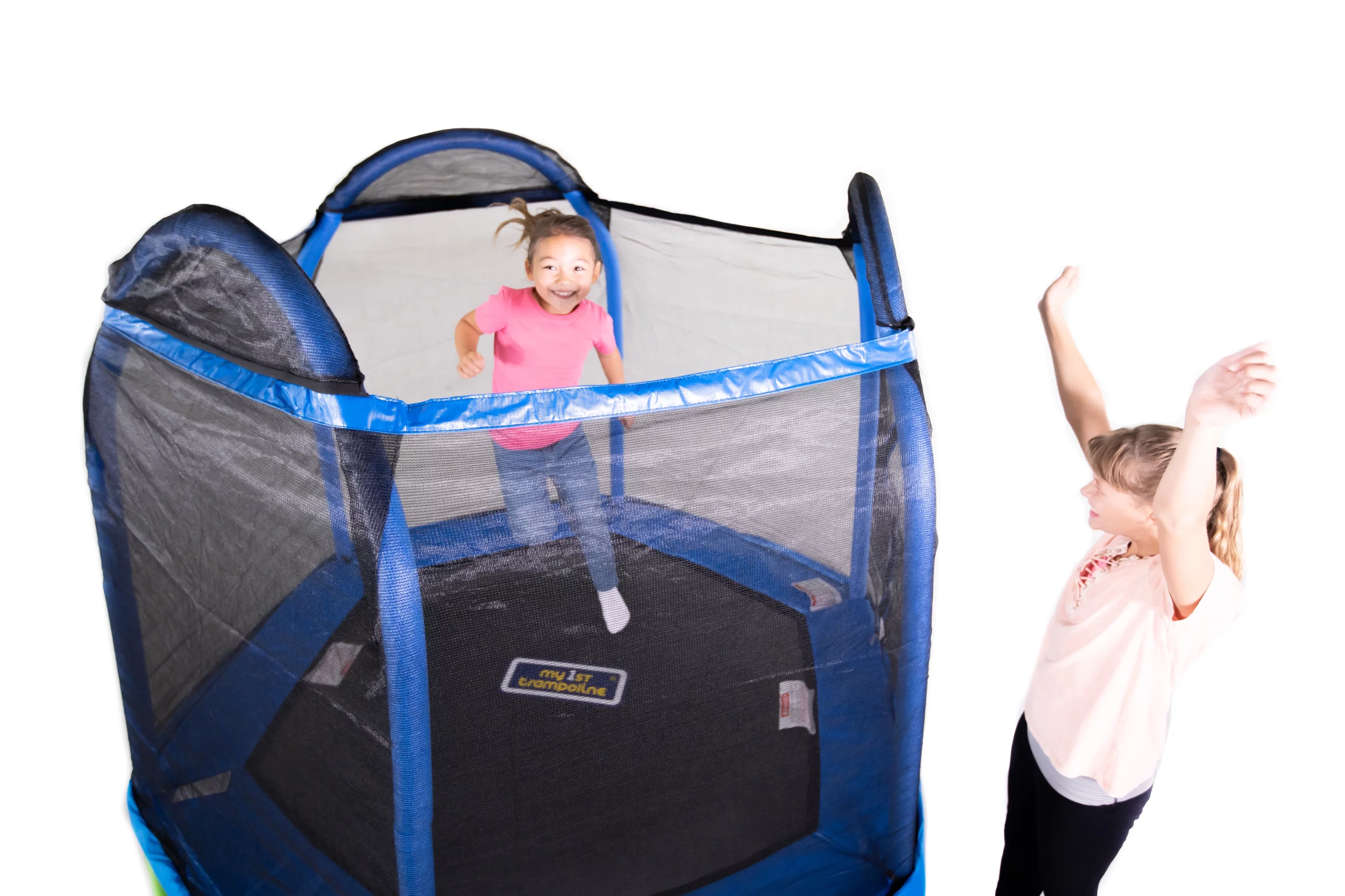 Bounce Pro 7-Foot My First Trampoline Hexagon (Ages 3-10) for Kids, Blue/Green - MadeInUSA