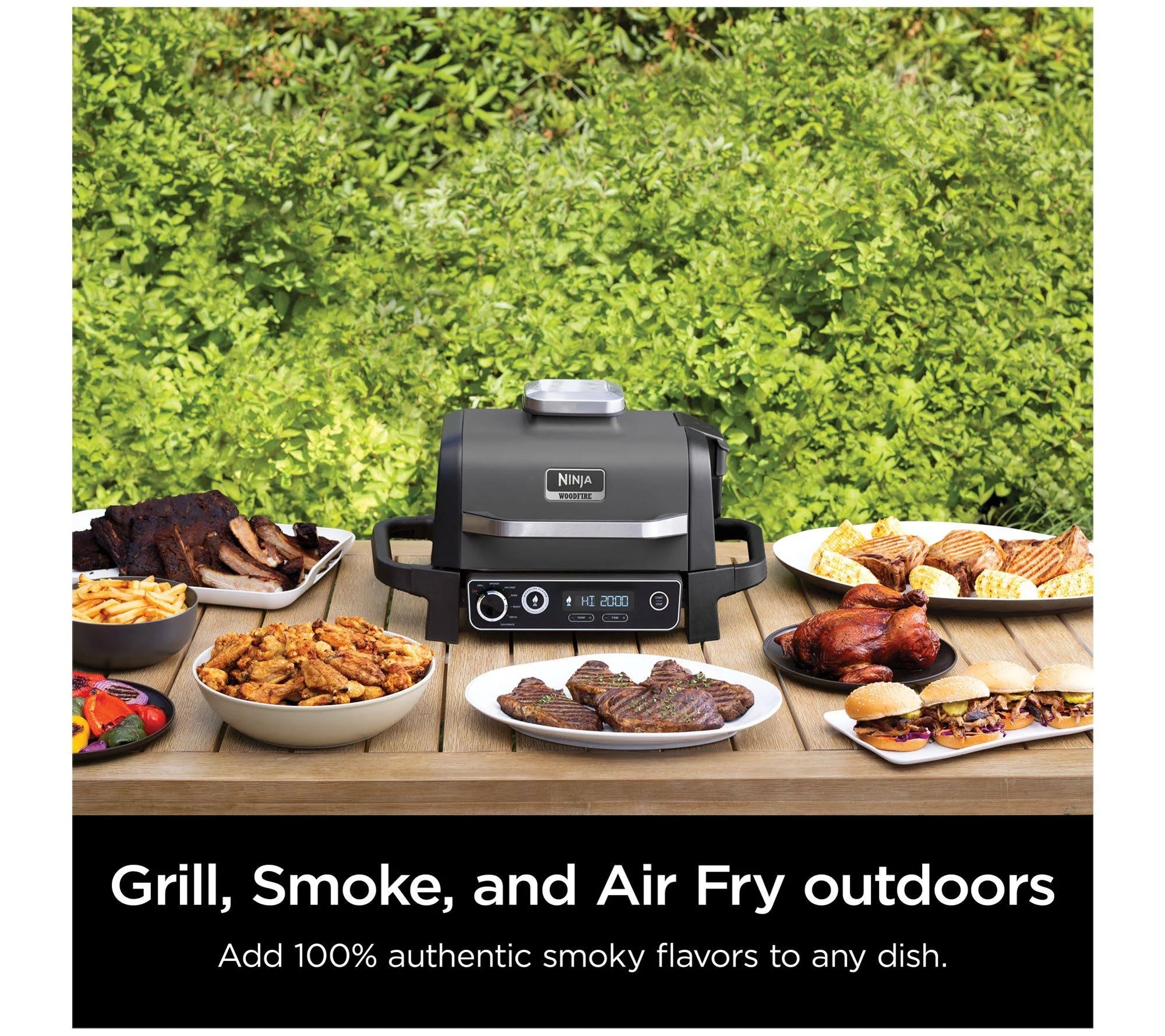 Ninja 7-in-1 Woodfire Electric Outdoor Grill &Air Fryer Grill ,Grey - MadeInUSA
