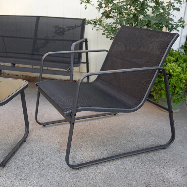 Barton 4 Pieces Outdoor Patio Furniture Lounger Chair Set w Glass Table, Black - MadeInUSA
