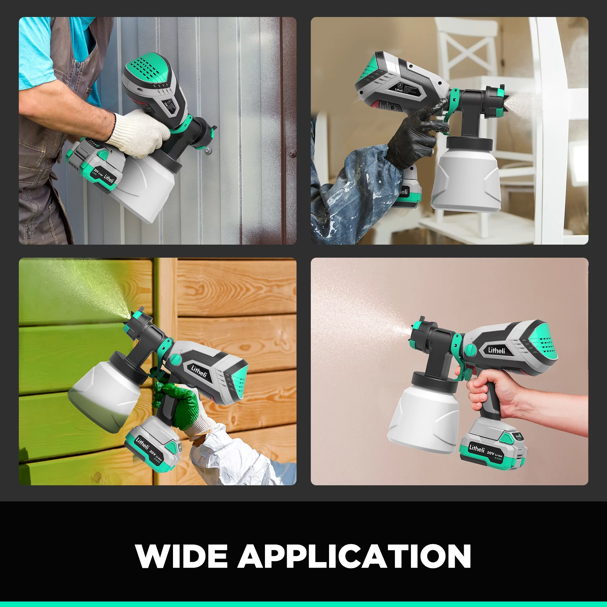 Litheli 20V Cordless Paint Sprayer Gun, HVLP Paint Sprayers Battery Powered Paint Gun with 4.0 Ah Battery & Charger - MadeInUSA
