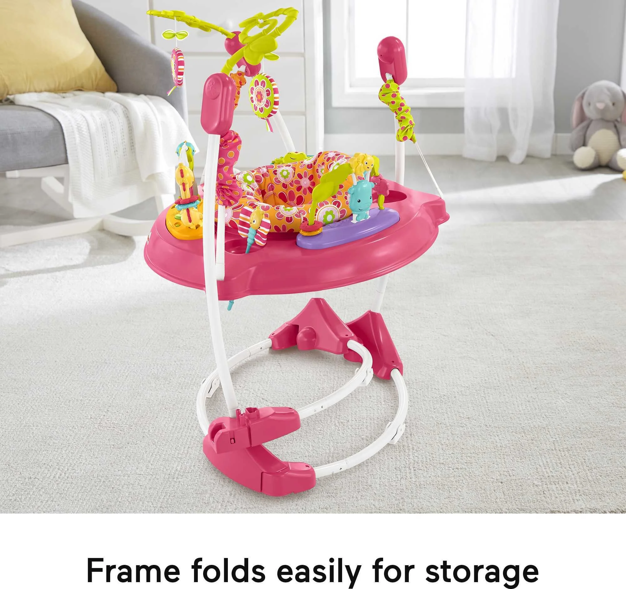 Fisher-Price Baby Bouncer Pink Petals Jumperoo Activity Center with Music and Lights, Unisex - MadeInUSA