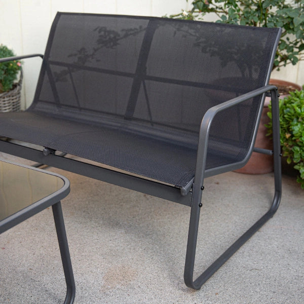 Barton 4 Pieces Outdoor Patio Furniture Lounger Chair Set w Glass Table, Black - MadeInUSA