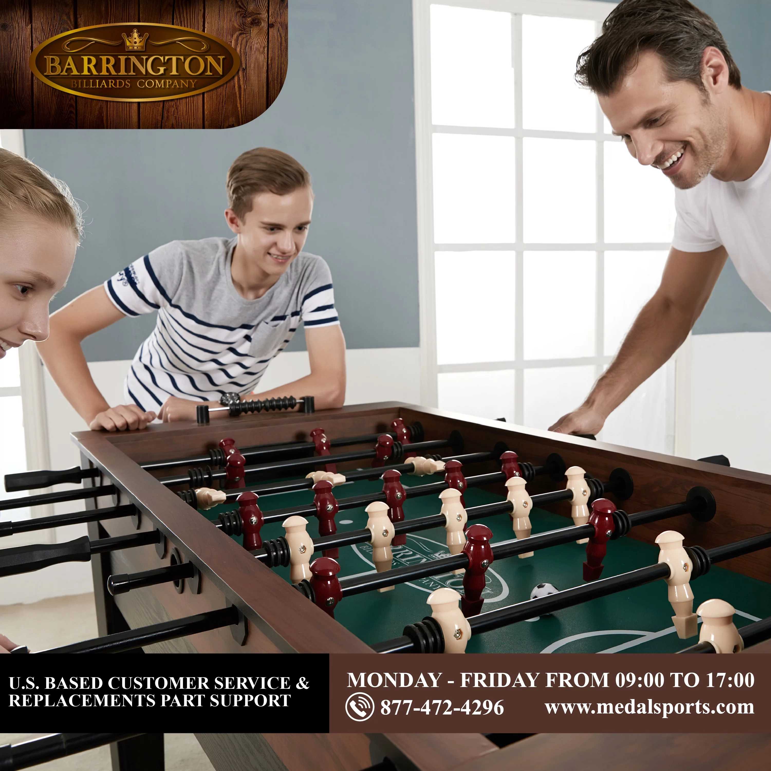 Barrington 54 Furniture Style Foosball Game Table, 54 inch x 27.25 inch x 34 inch - MadeInUSA