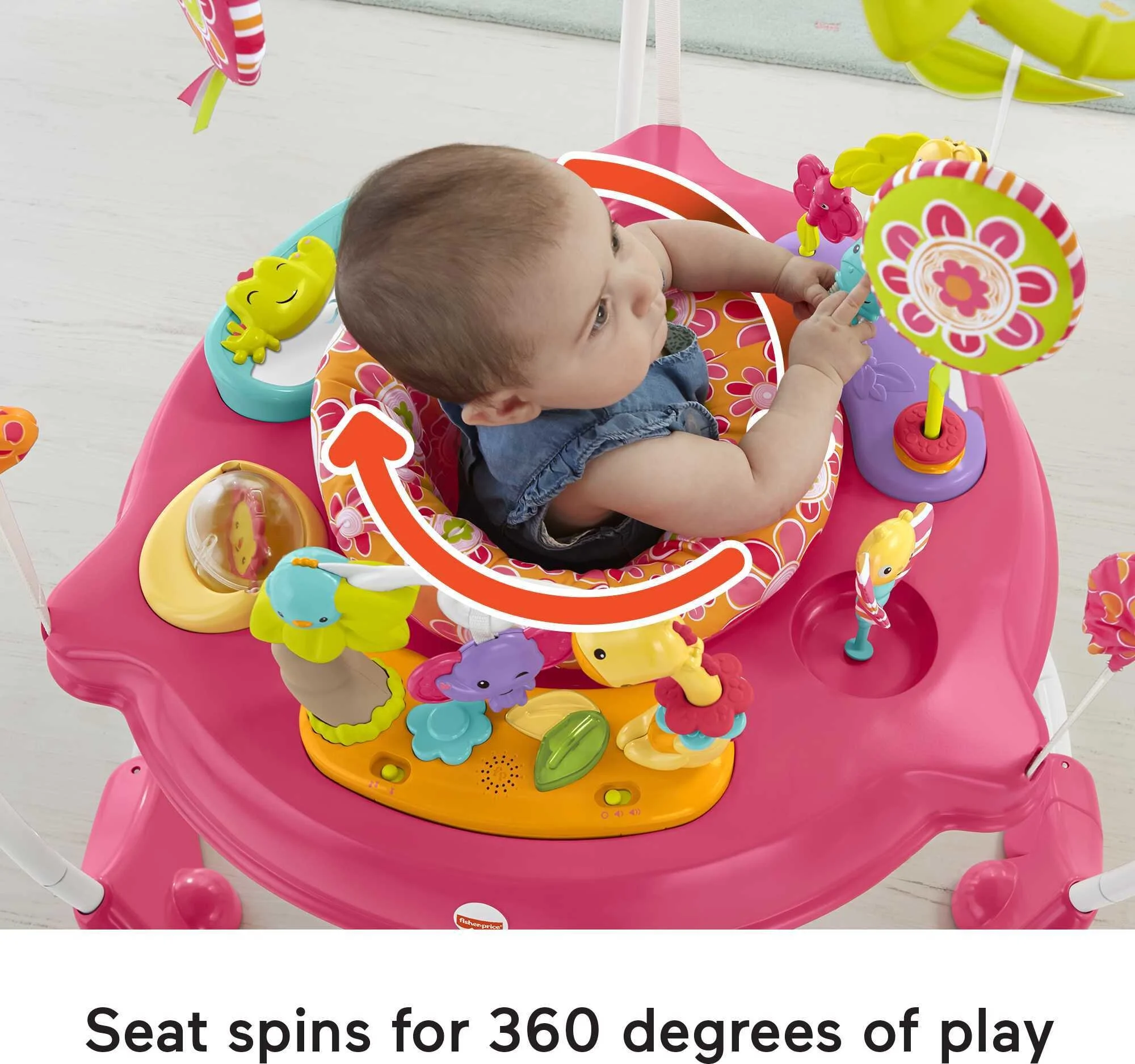 Fisher-Price Baby Bouncer Pink Petals Jumperoo Activity Center with Music and Lights, Unisex - MadeInUSA
