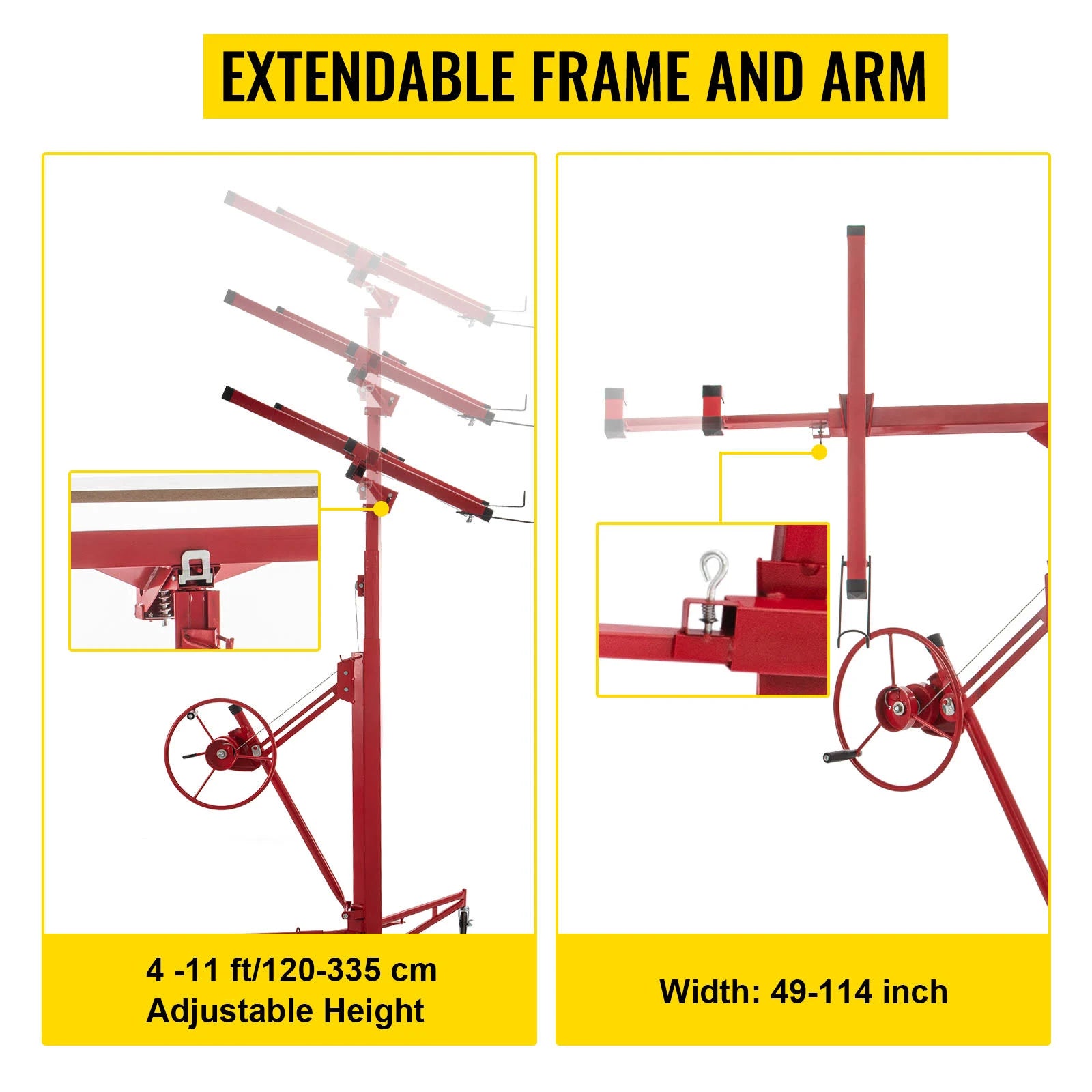 VEVOR Drywall Rolling Lifter Panel 11ft Sheetrock Lift Drywall Lift 150lb Weight Capacity Panel Hoist Jack Tool Steel Material SGBSJJHSB11FTXATNV0 - MadeInUSA