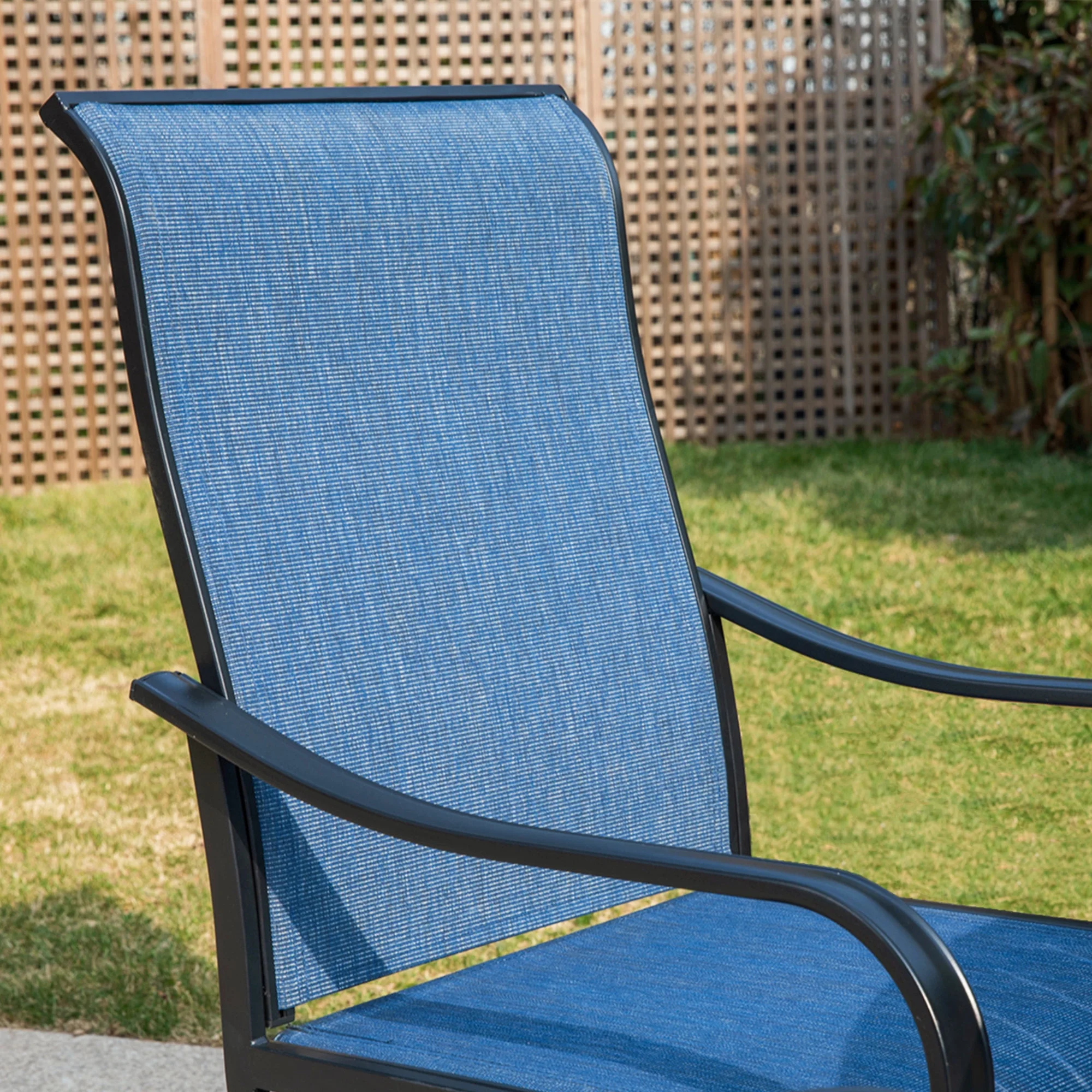MF Studio Set of 2 Outdoor Patio Swivel Dining Chairs with Breathable Textilene Seat, Black & Blue - MadeInUSA