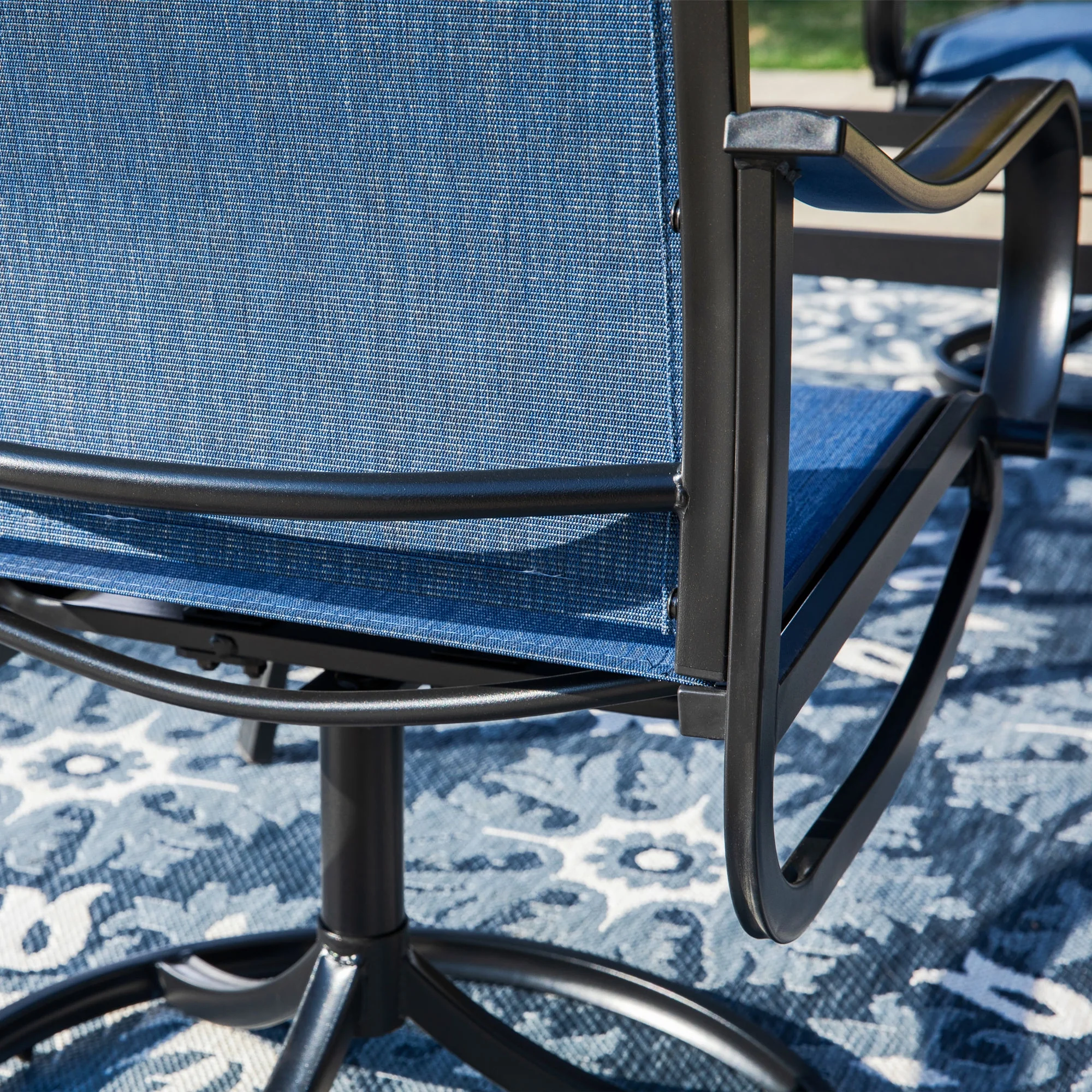 MF Studio Set of 2 Outdoor Patio Swivel Dining Chairs with Breathable Textilene Seat, Black & Blue - MadeInUSA