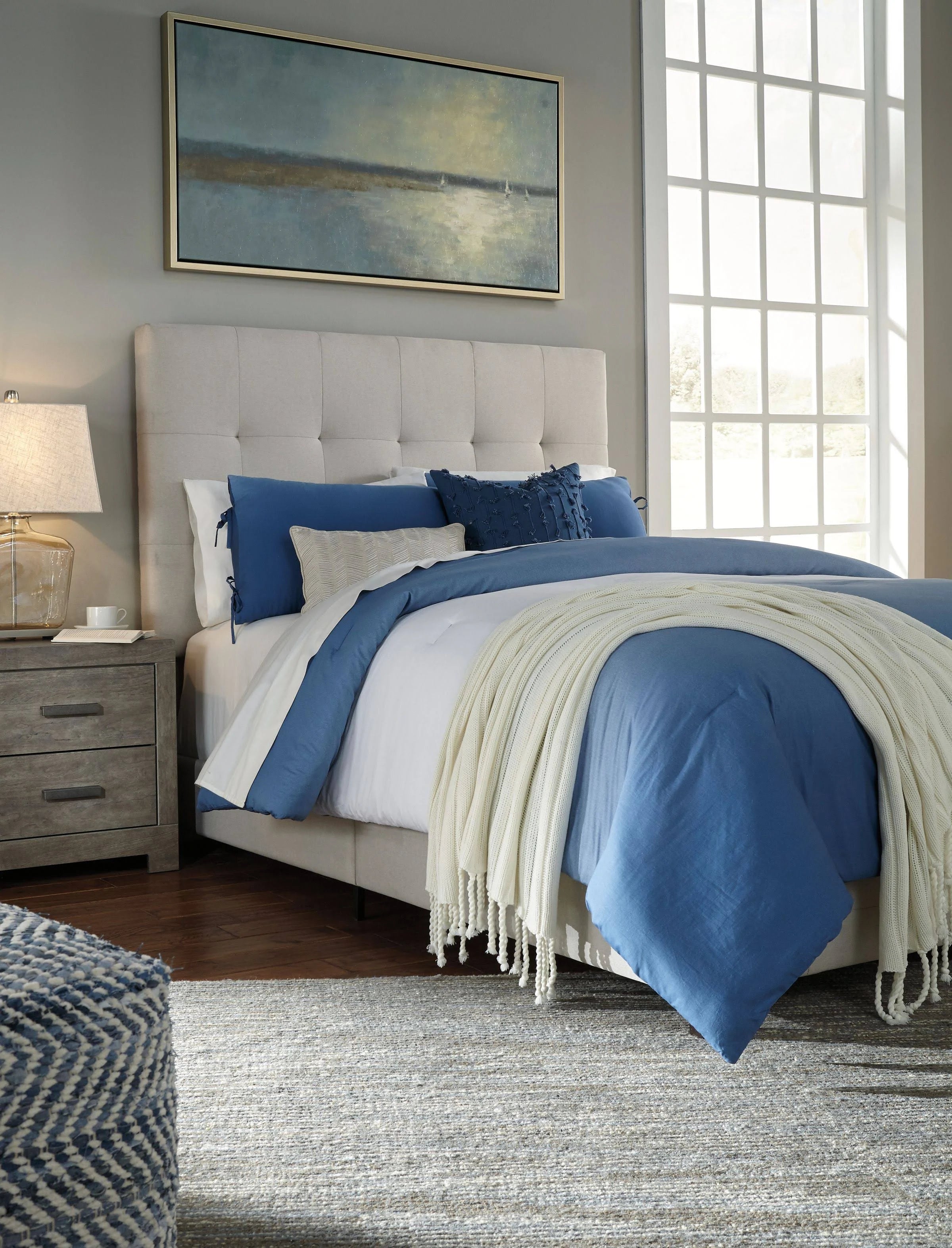 Ashley Furniture Dolante Tufted Queen Panel Bed in Beige - B130-581 - MadeInUSA