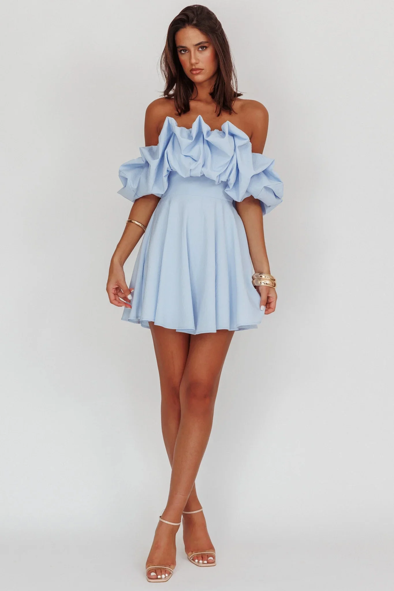 Kailynn Off-Shoulder A-Line Mini Dress Blue