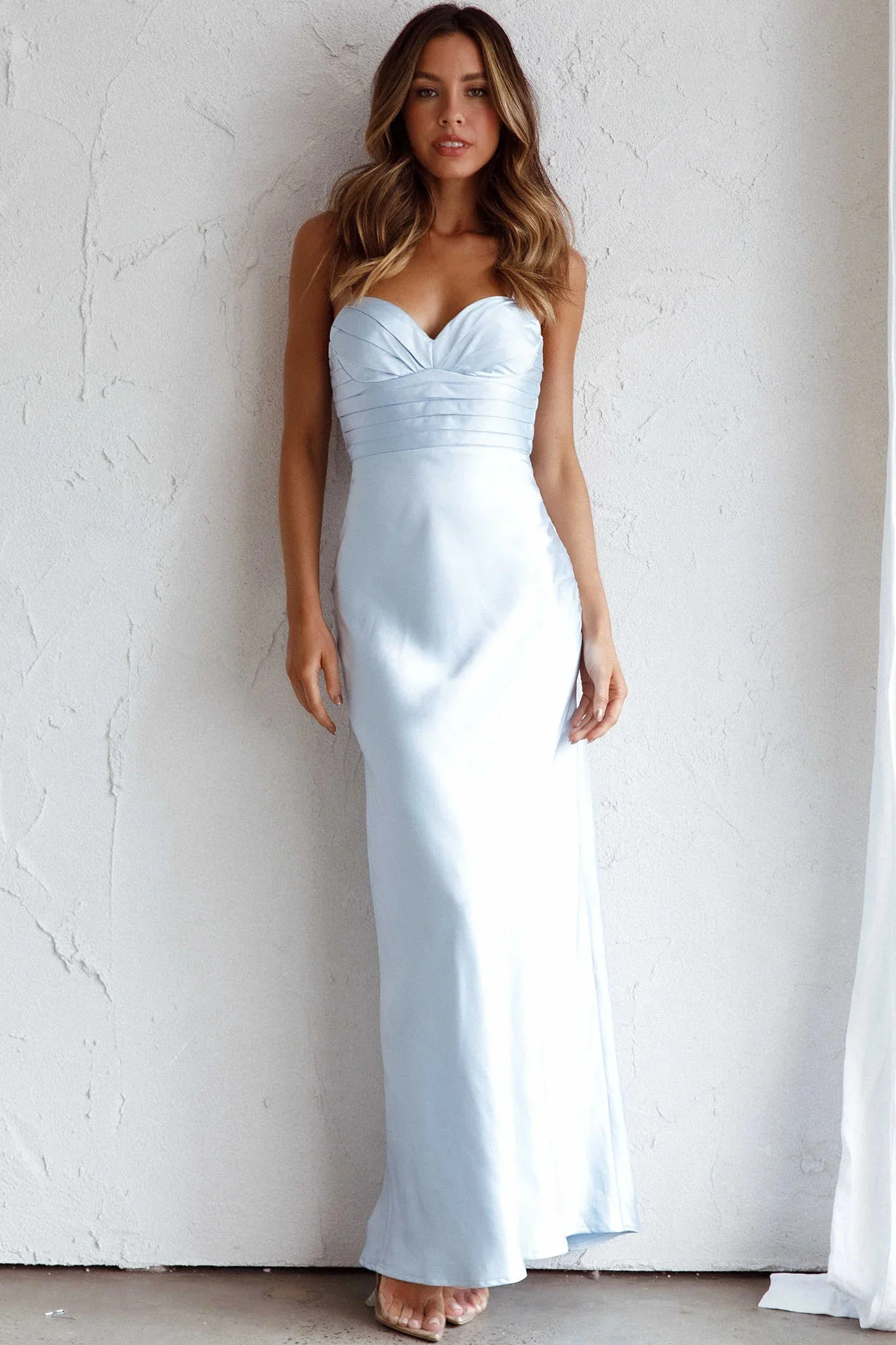 Azara Pintuck Bodice Maxi Dress Steel Blue