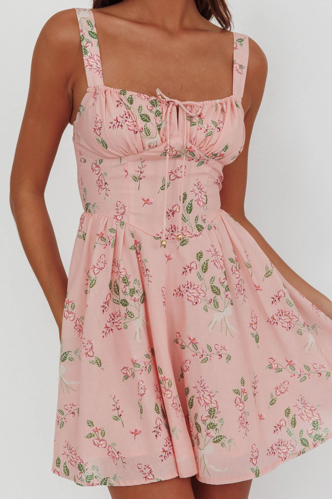 Seen The Light Tie Bust Mini Dress Floral Blush