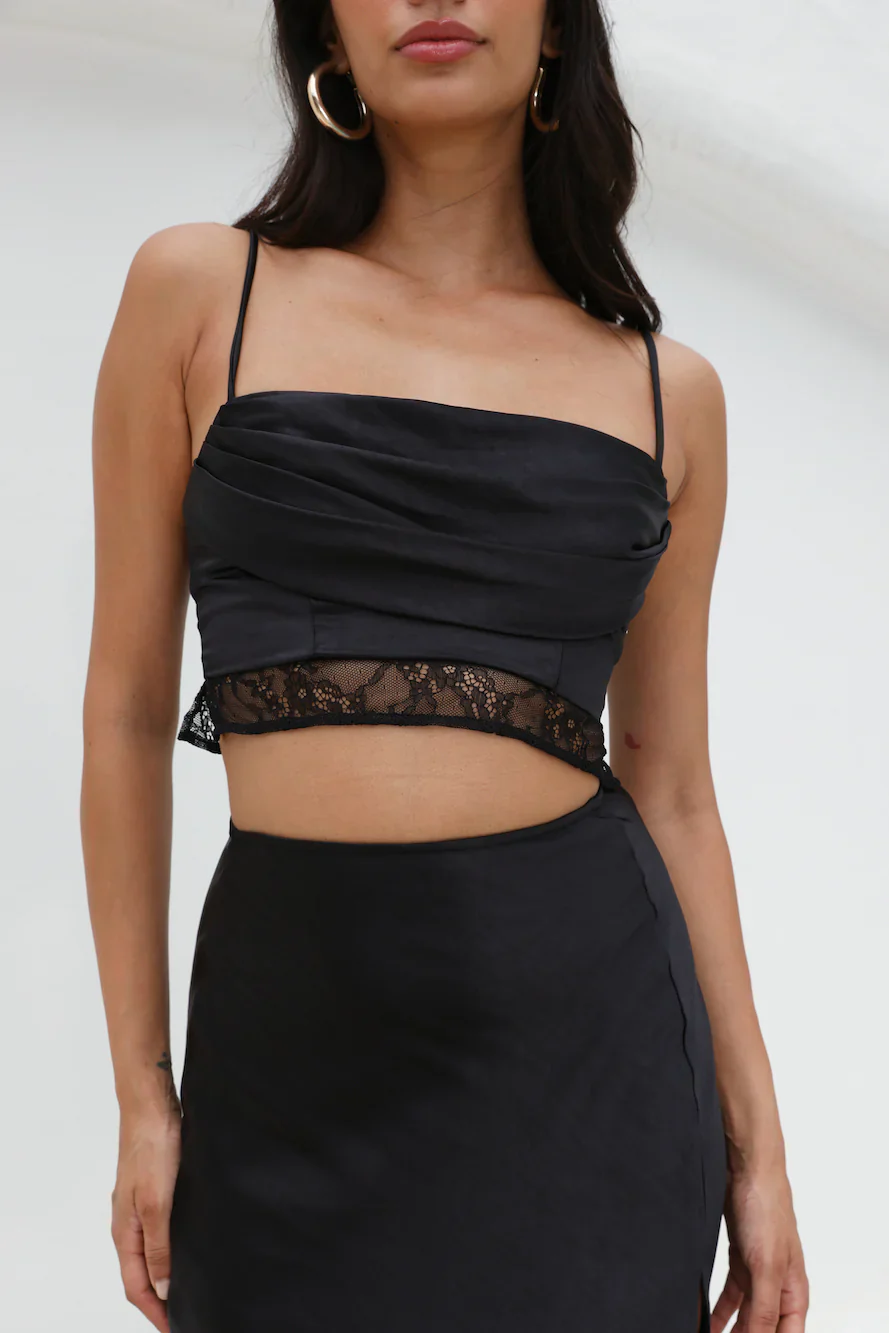 Lavishness Satin Crop Top Black
