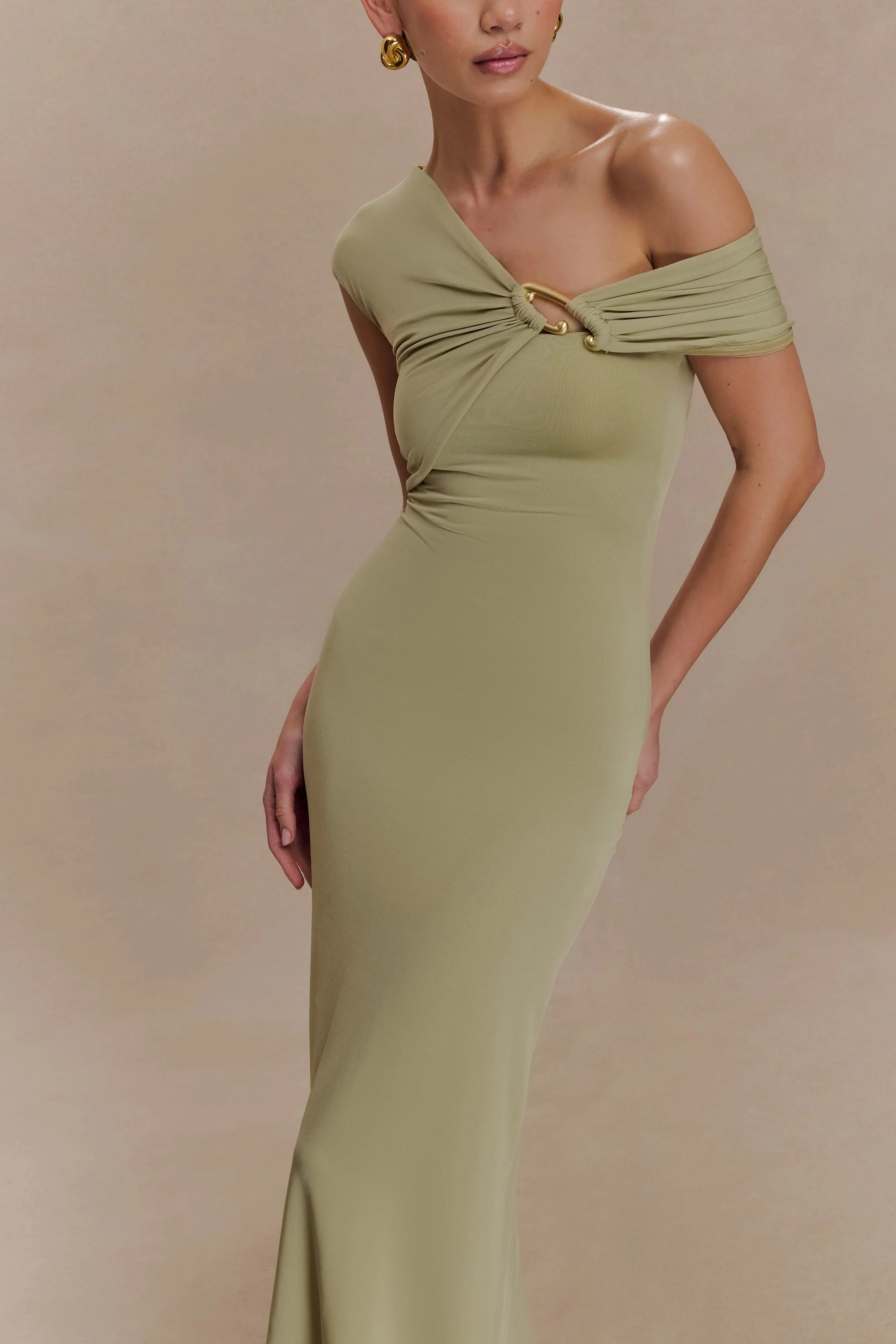 Ashford Asymmetrical Slinky Maxi Dress - Sage