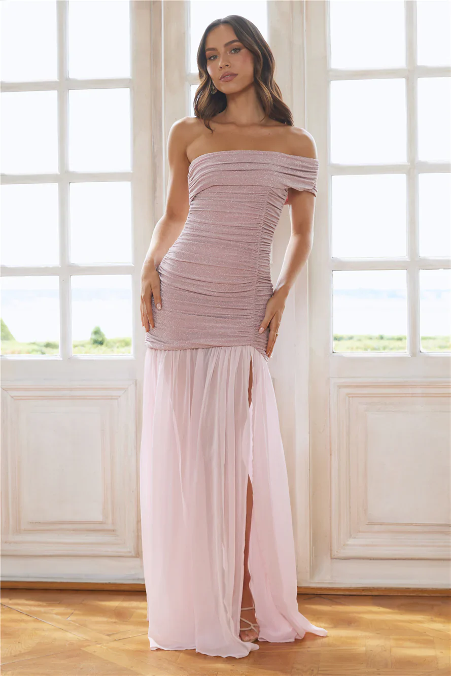 Je T'aime Off Shoulder Maxi Dress Pink
