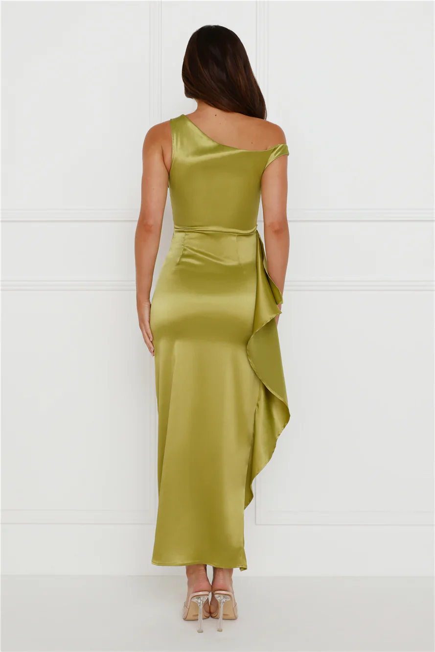 Lavinia Off Shoulder Satin Midi Dress Green