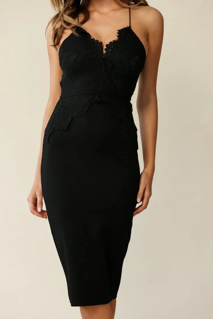 Isla Lace Detail Bodycon Dress Black