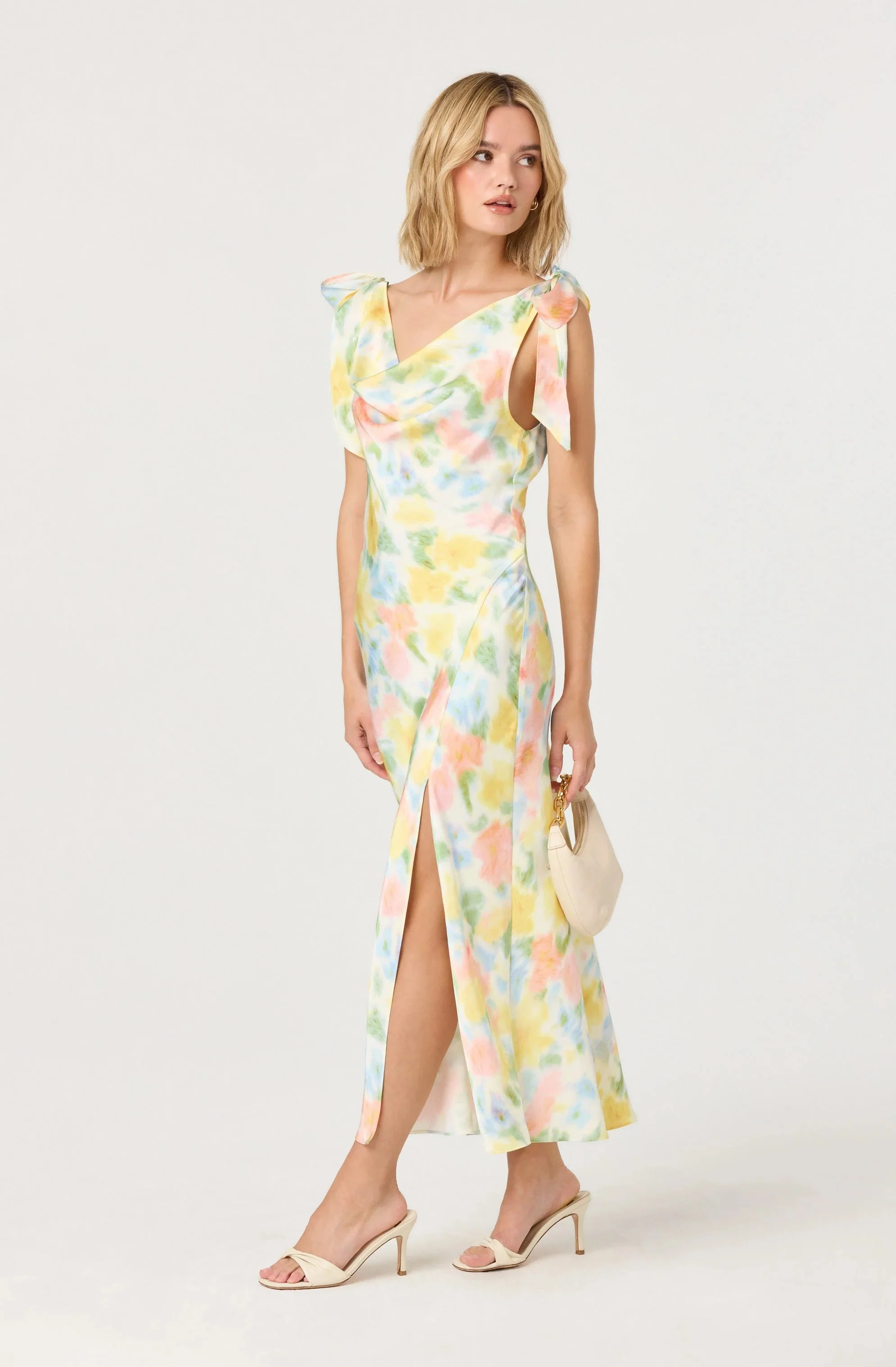 Allexina Satin Cowl Neck Midi Dress