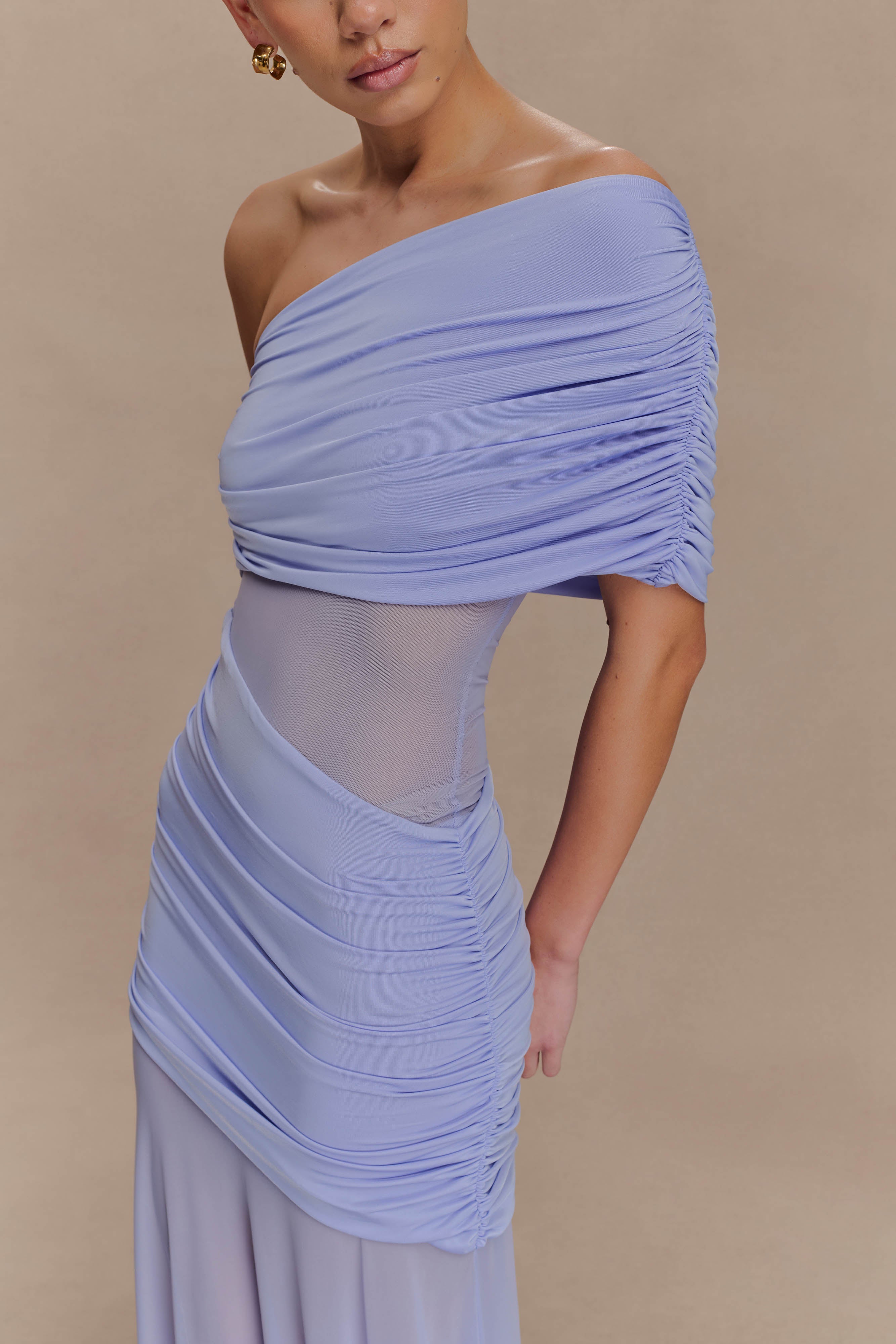 Dallas One Shoulder Mesh Maxi Dress - Lavender