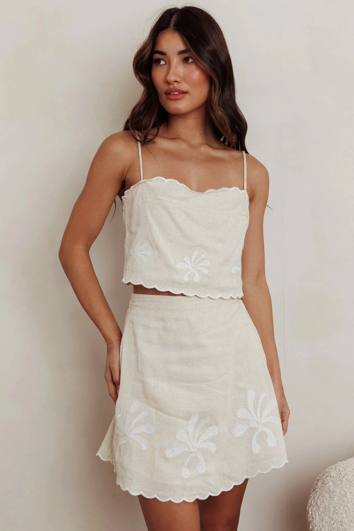 Carsyn Flower Embroidery Cropped Top Oat