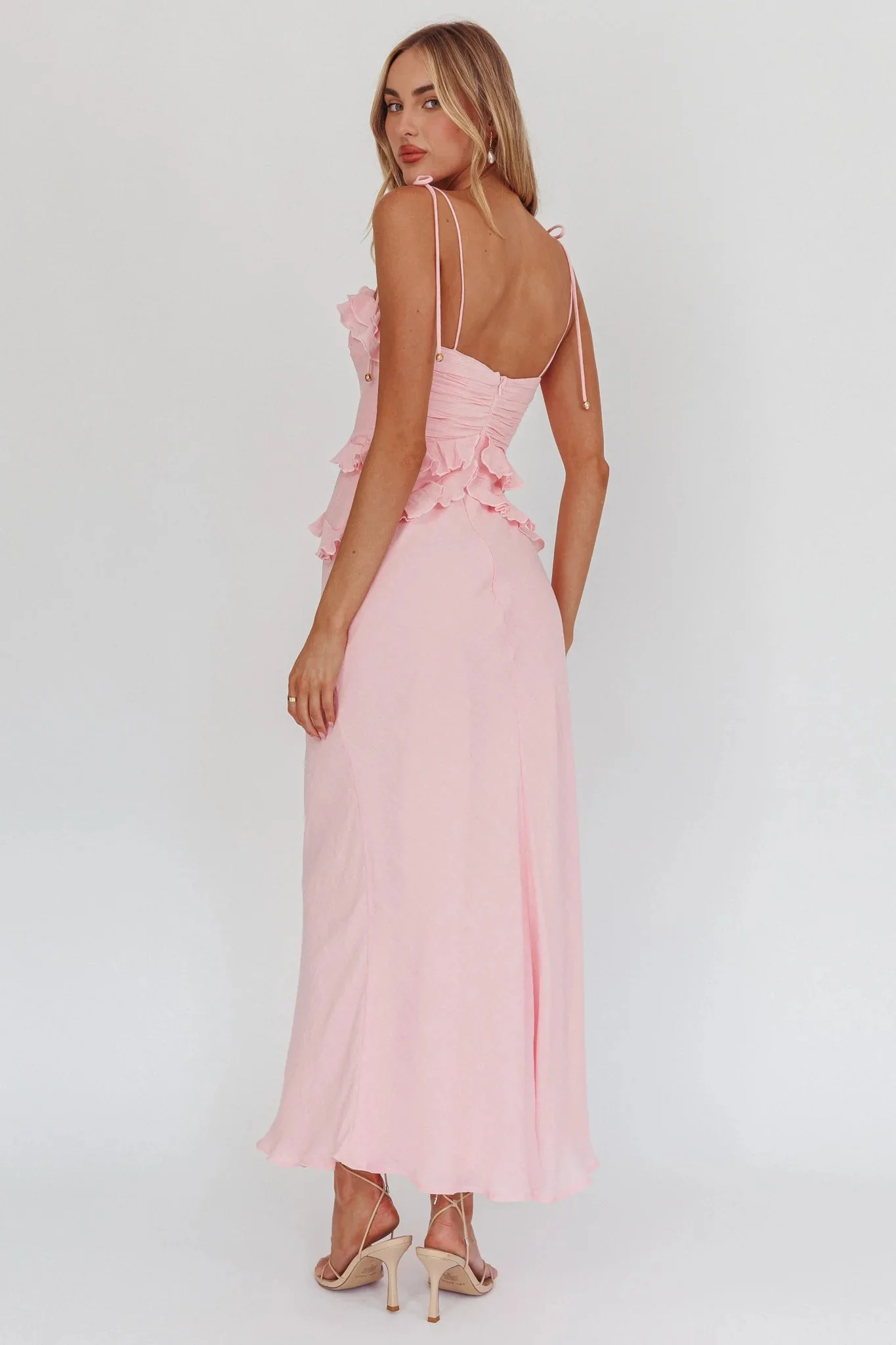 On A Roll Frill Trim Maxi Dress Pink