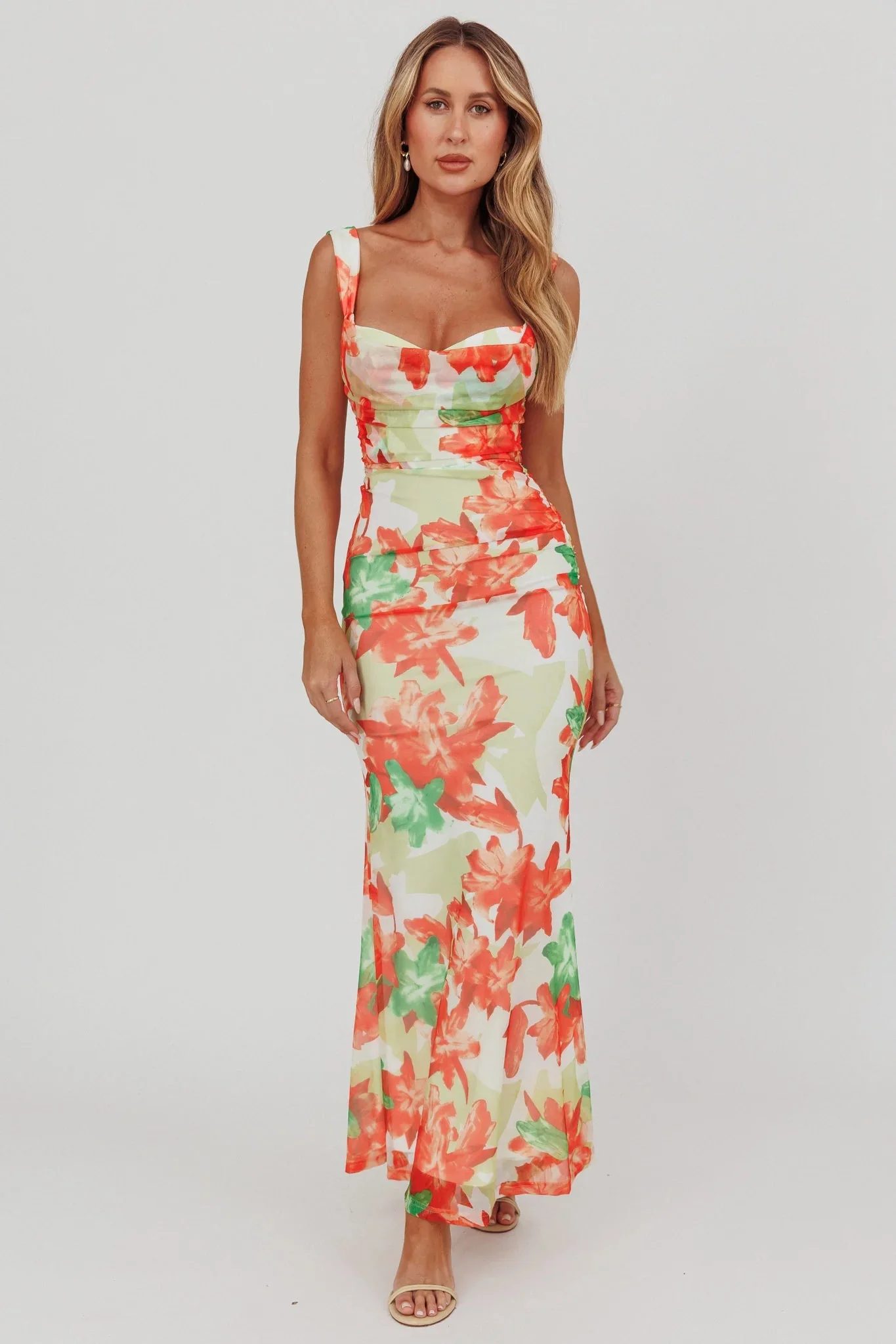 Odelia Sweetheart Mermaid Maxi Dress Print Red
