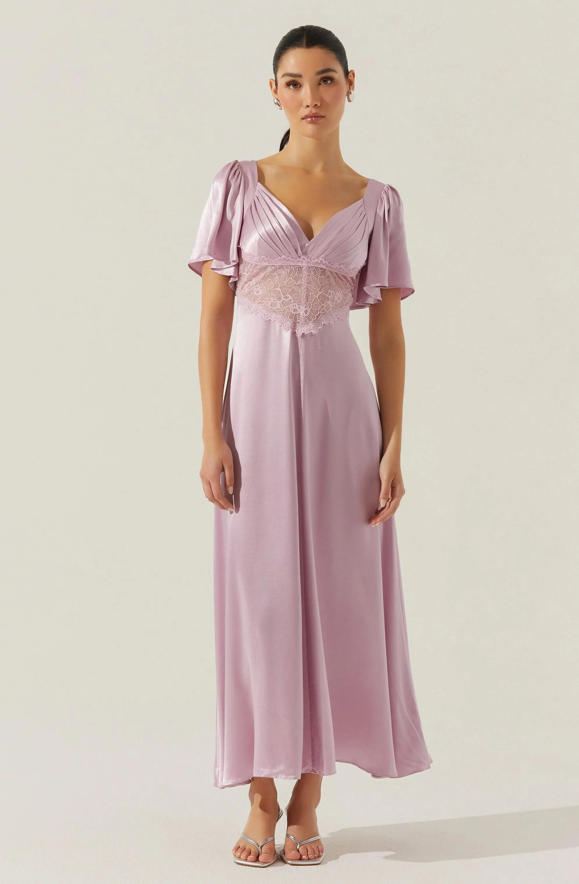 Aurelia Satin V-Neck Midi Dress