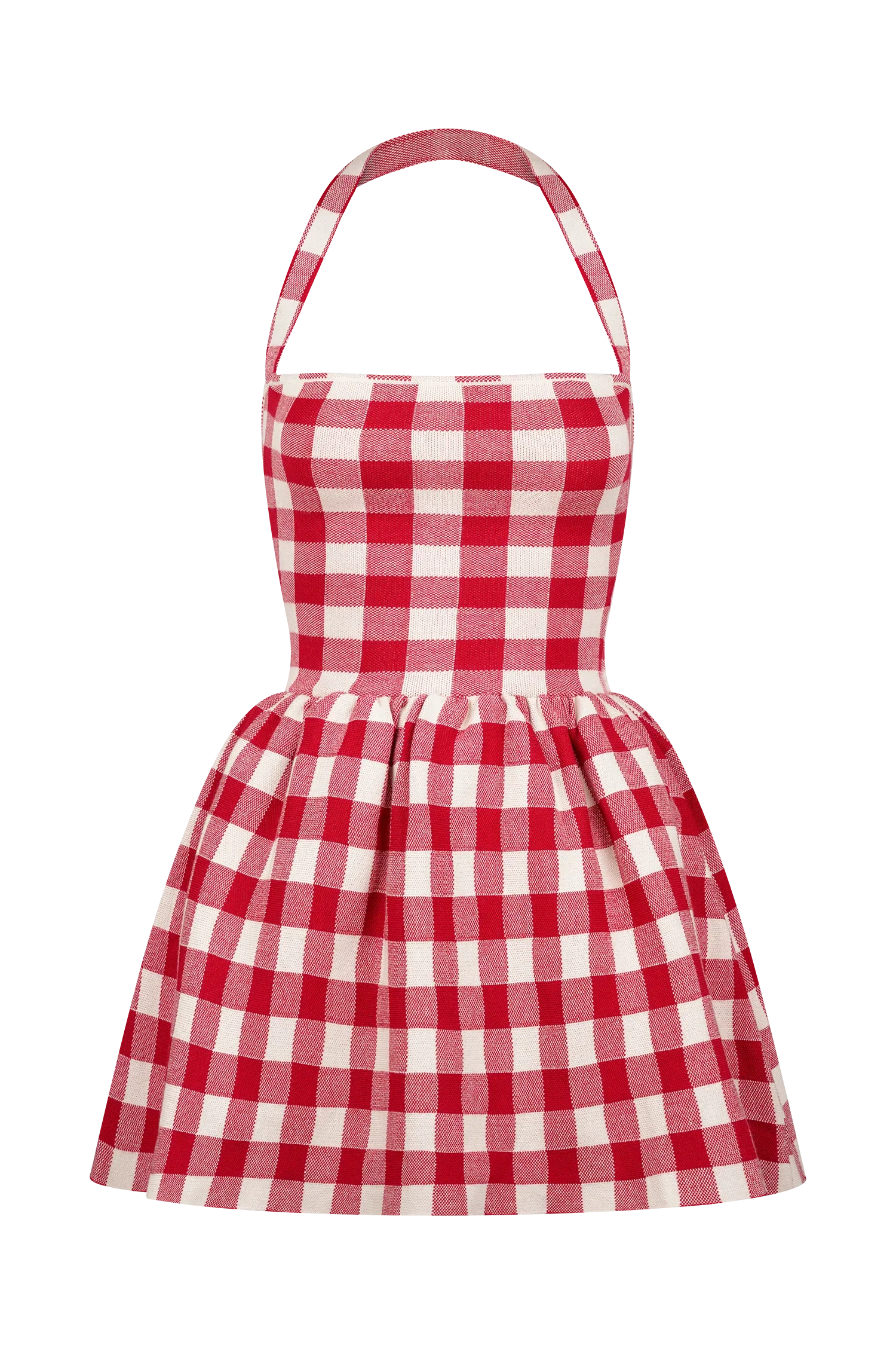Lindsay Halter Knit Mini Dress - Red Gingham