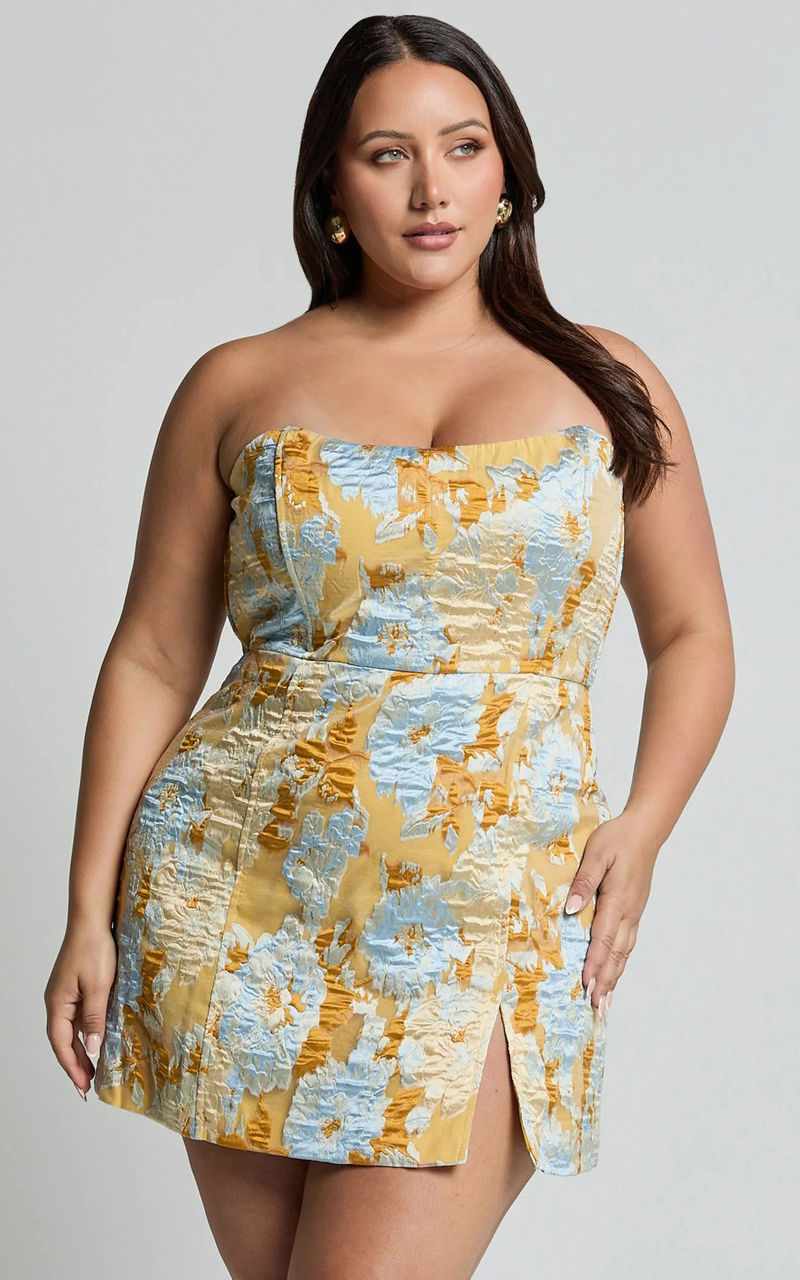 Brailey Mini Dress Strapless Dress in Blue Jacquard