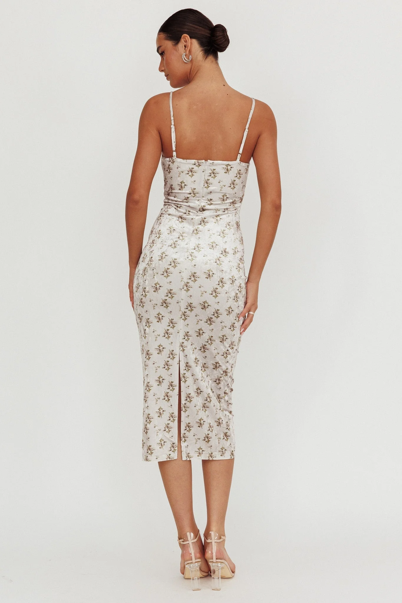 Magic Wand Velvet Midi Dress Olive Floral