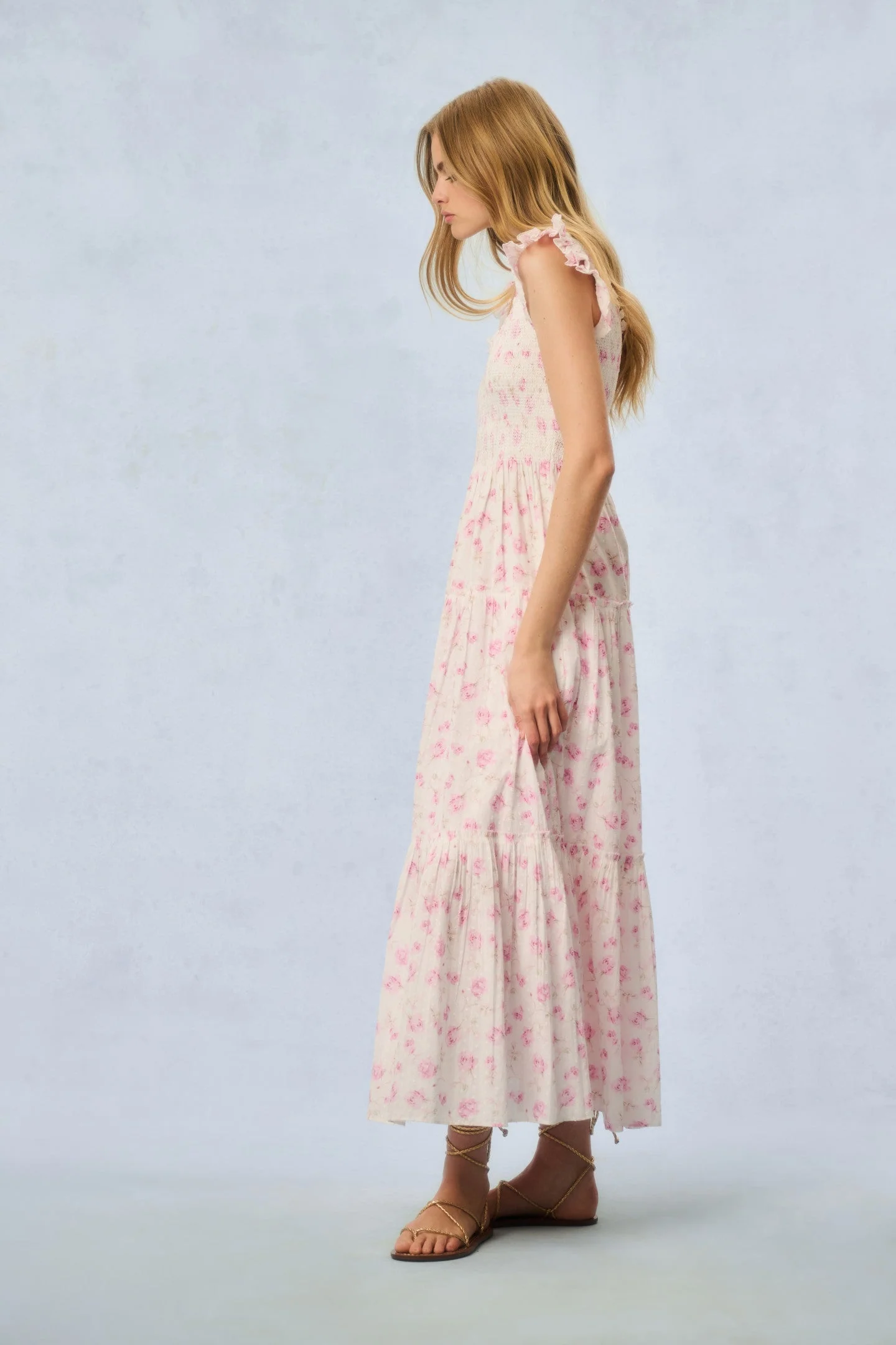 Chessie Fragrance Print Cotton Maxi Dress - STERLING DUSK