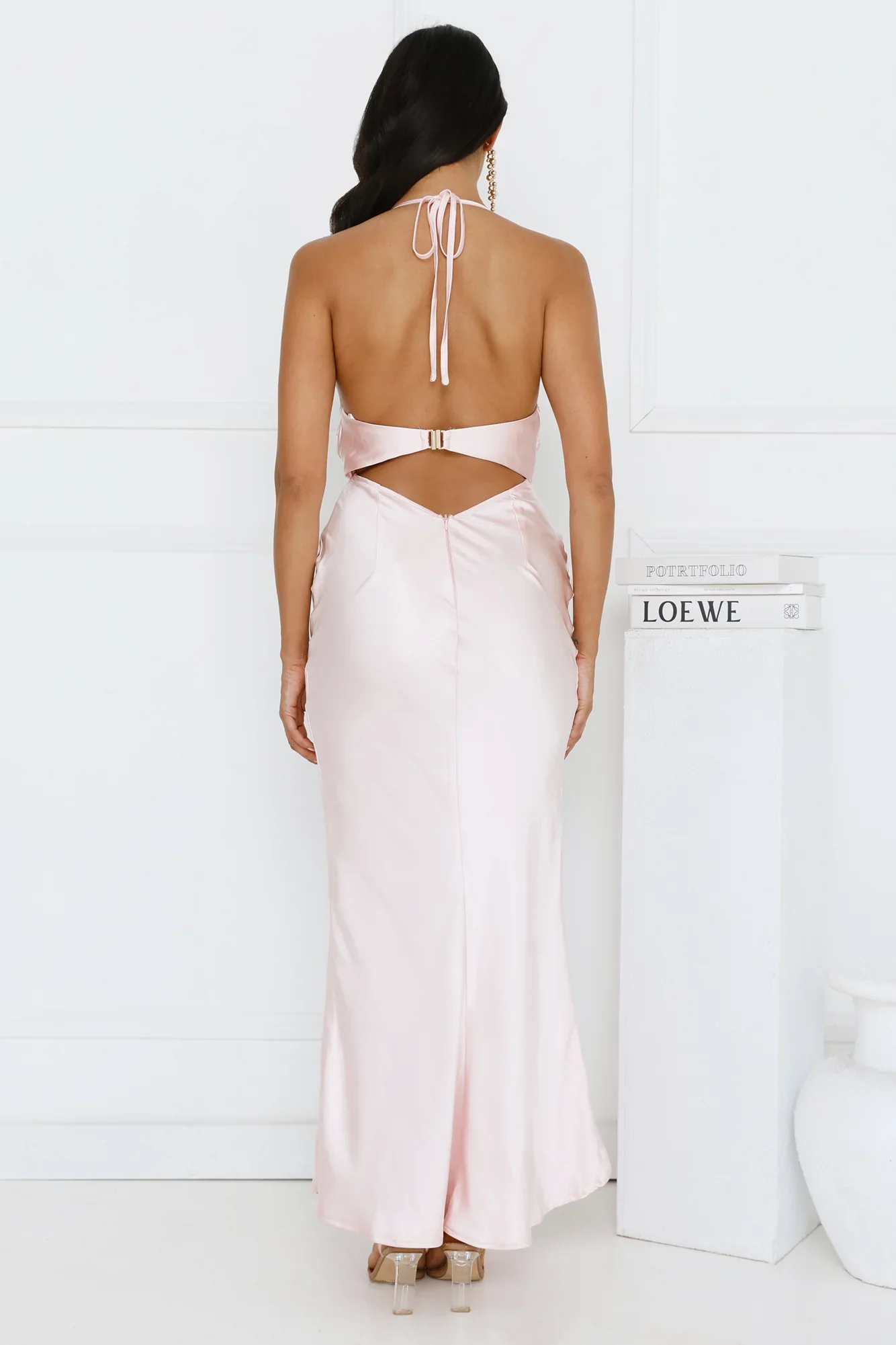 Ishara Halter Satin Maxi Dress Pink