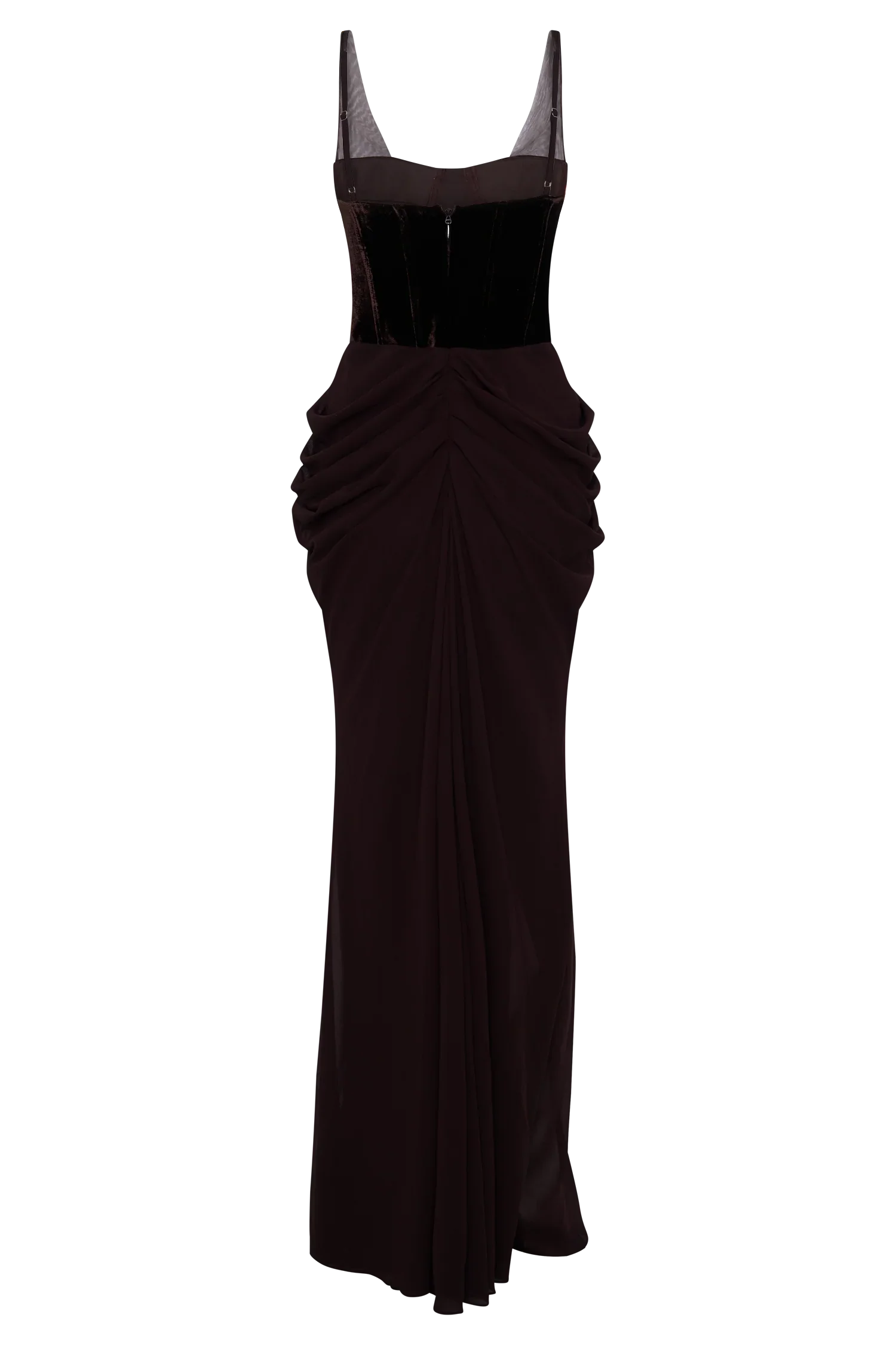 Roxanne Velvet Corset Maxi Dress - Cacao Brown
