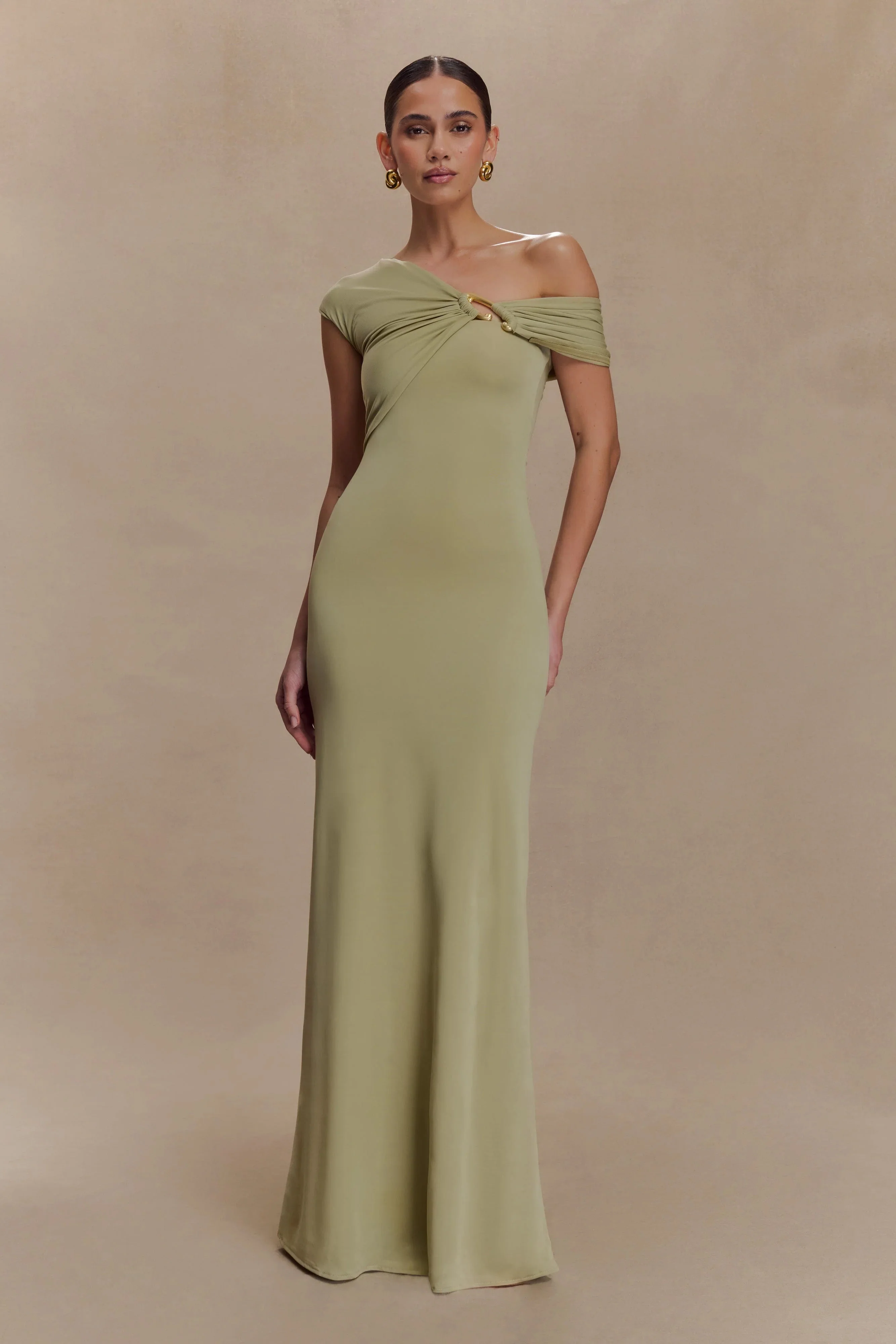 Ashford Asymmetrical Slinky Maxi Dress - Sage