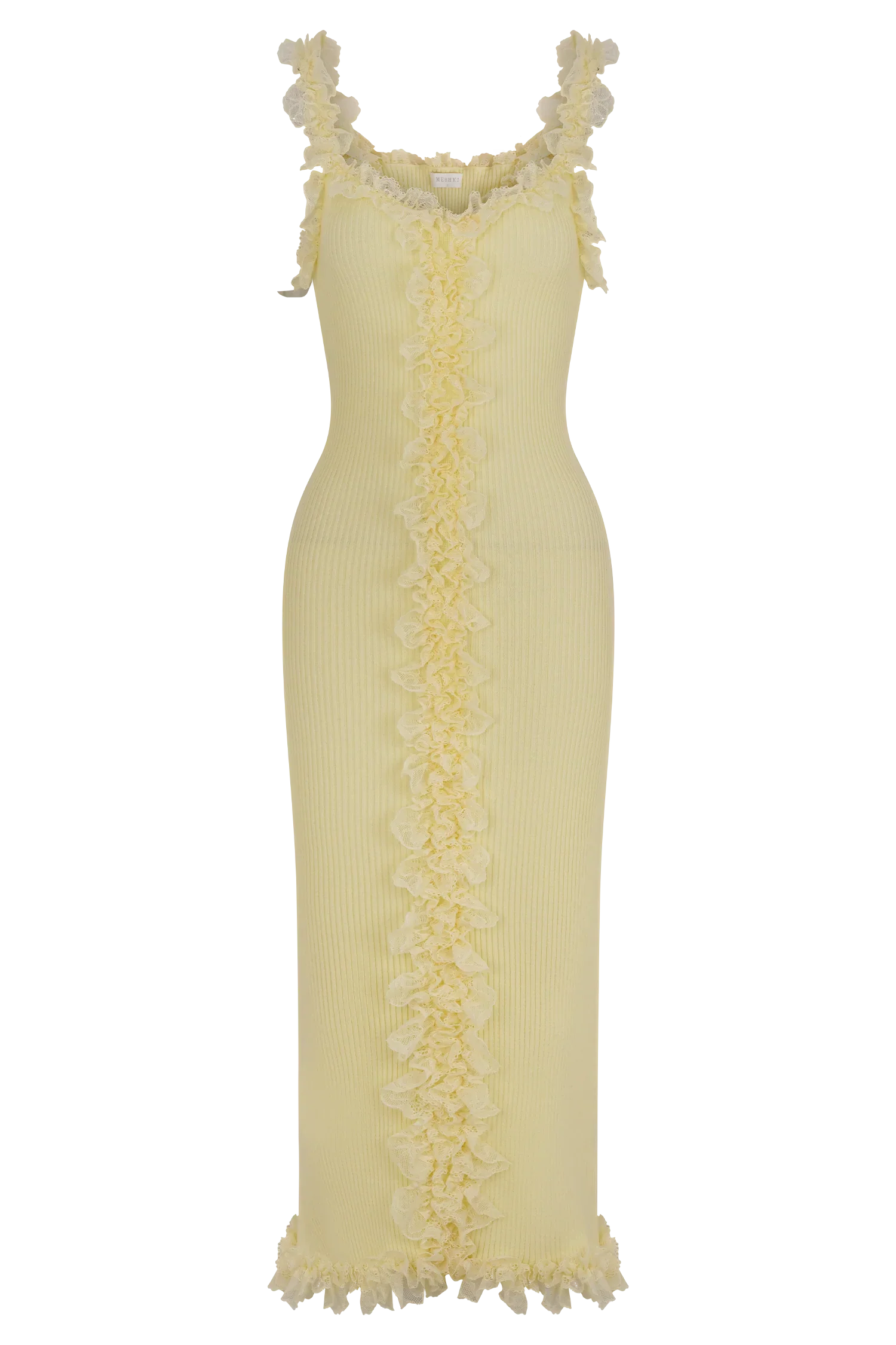 Shay Lace Ruffle Knit Midi Dress - Lemon