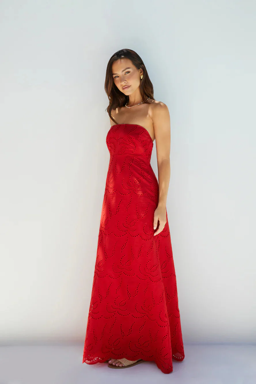 Riviera Rouge Strapless Maxi Dress Red