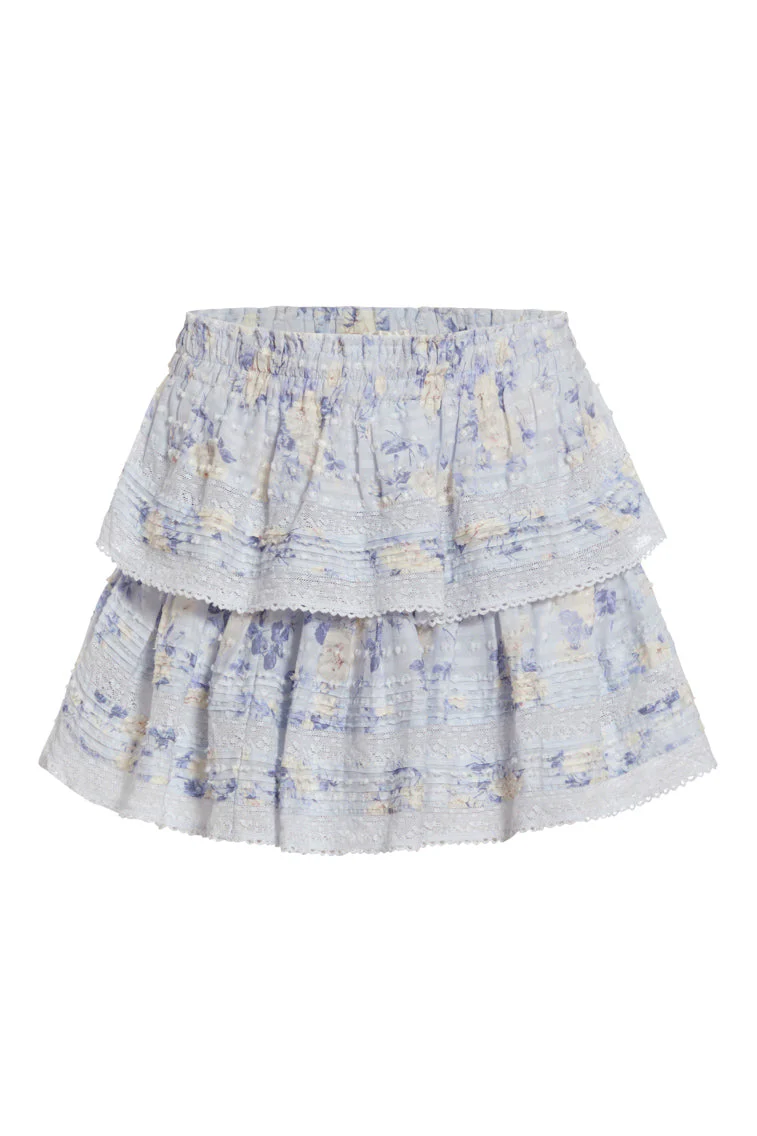 Ruffle Mini Signature Fragrance Print Skirt - WHISPER BLUE