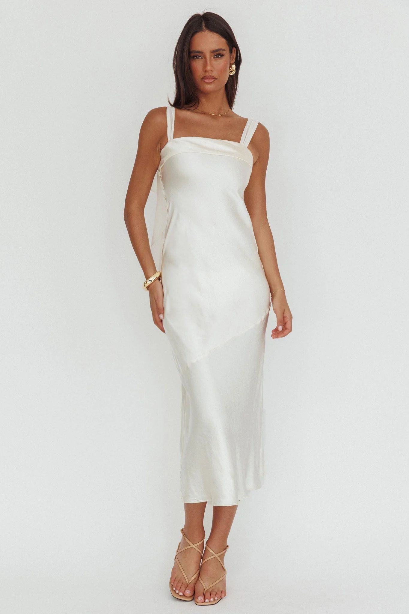 Carmel Shoulder Sash Midi Dress Oyster