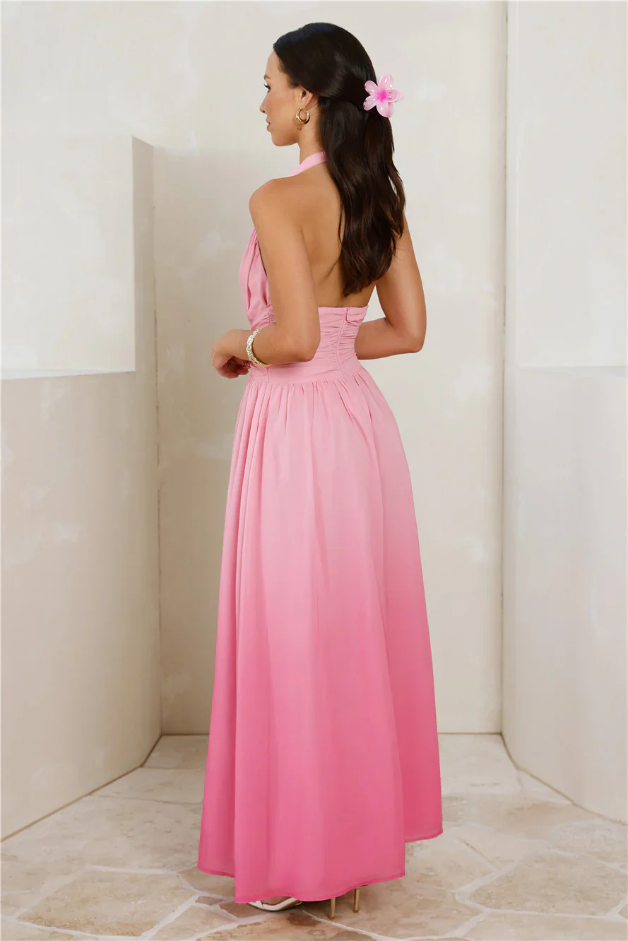 Kiss And Tell Halter Maxi Dress Pink