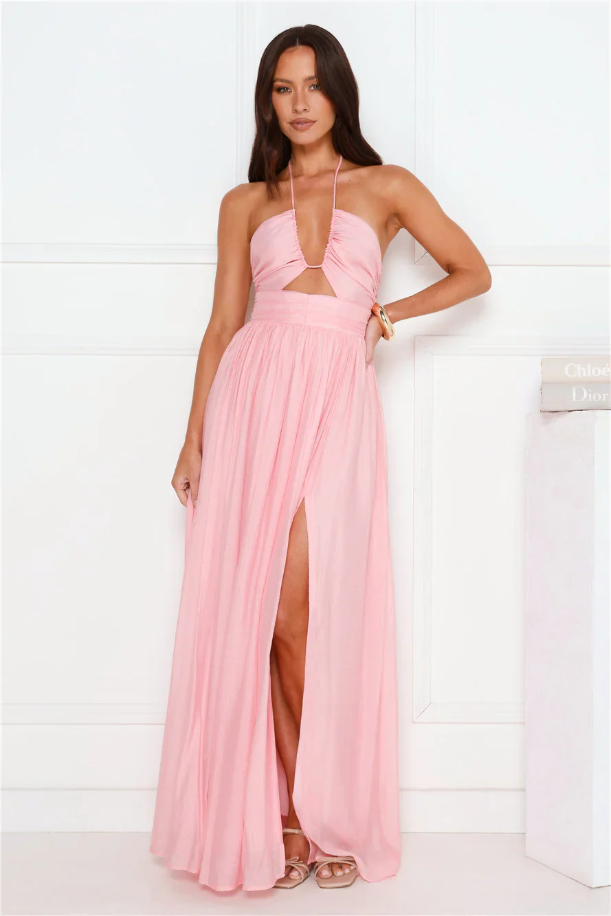 Hibiscus Hues Halter Maxi Dress Pink