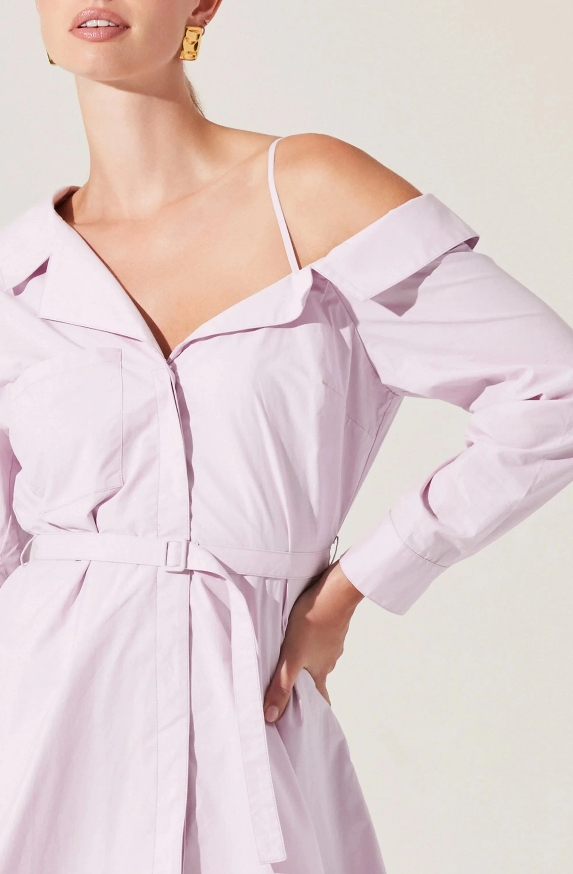 Aveni Off Shoulder Mini Shirt Dress