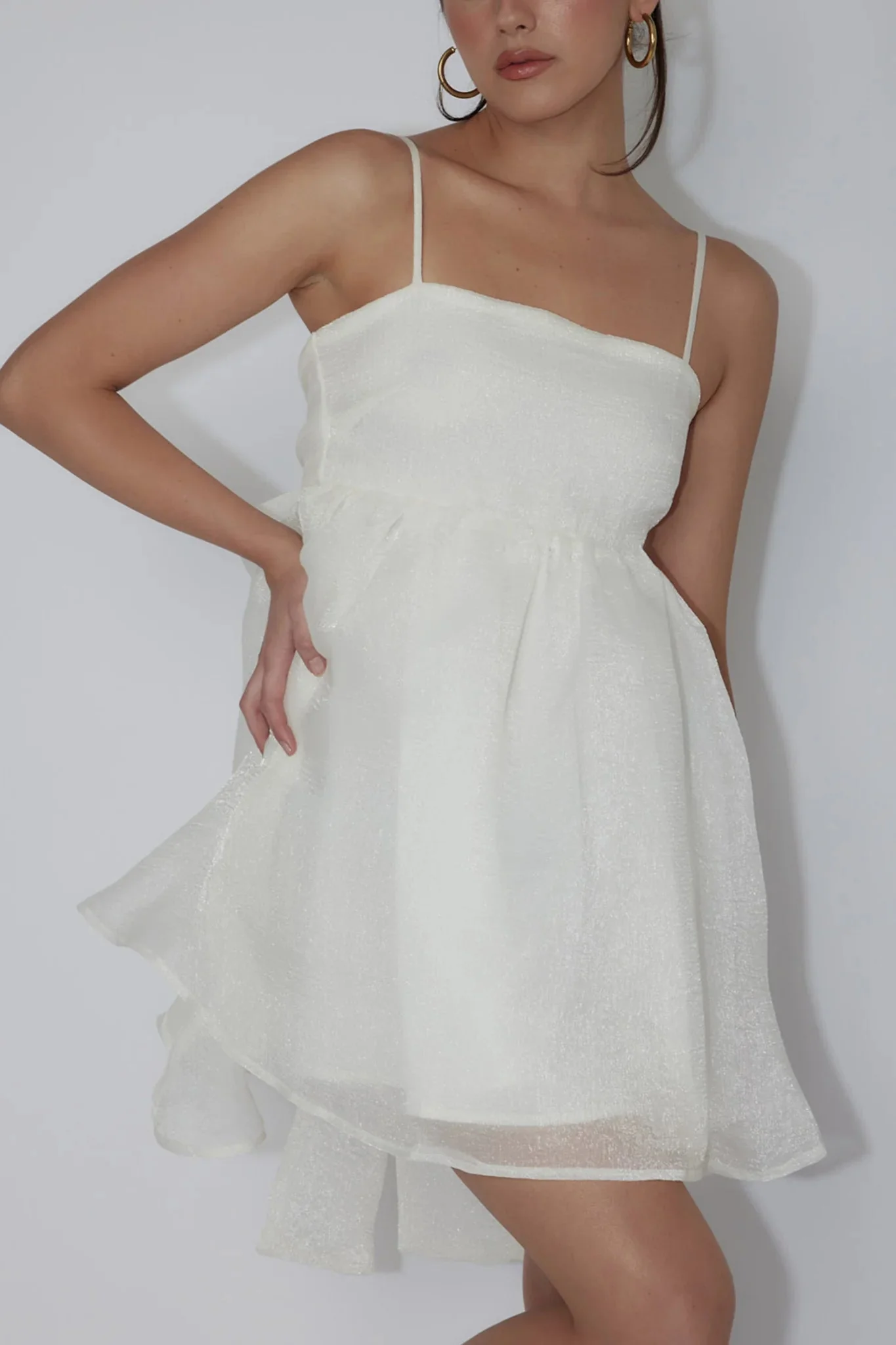 Diaz Bow Back Babydoll Mini Dress Ivory