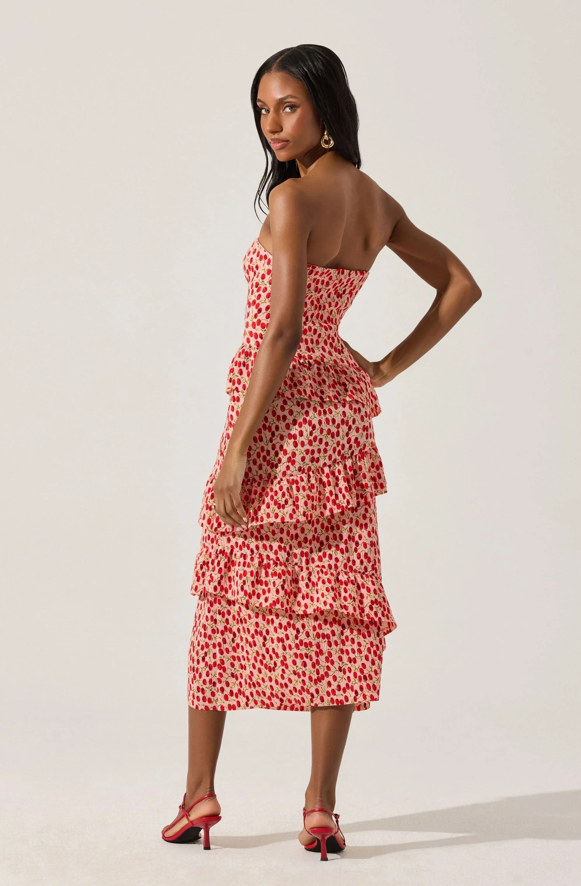 Asymmetrical Tiered Ruffle Midi Dress