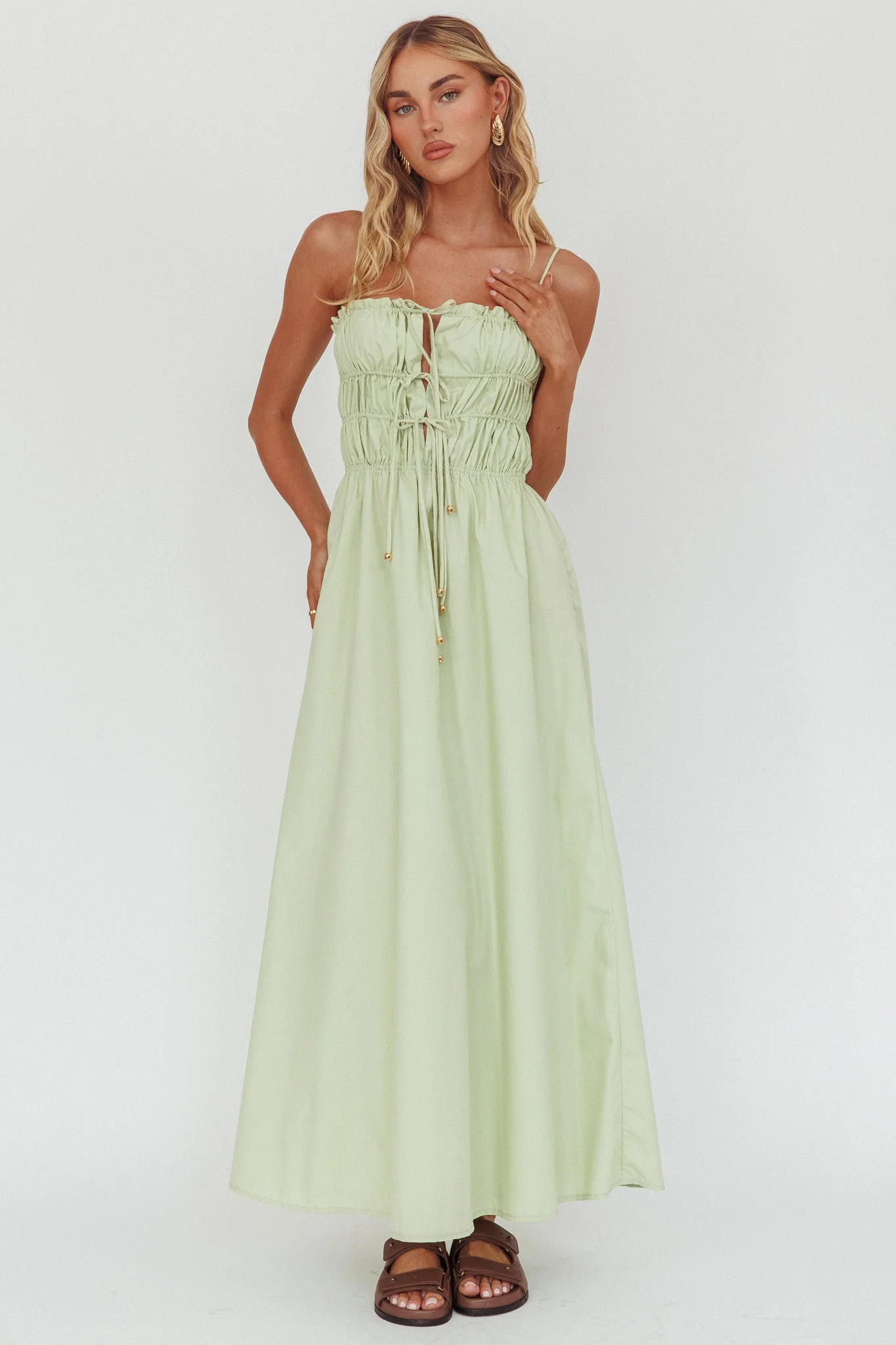 Remember When Tied Bodice Maxi Dress Sage
