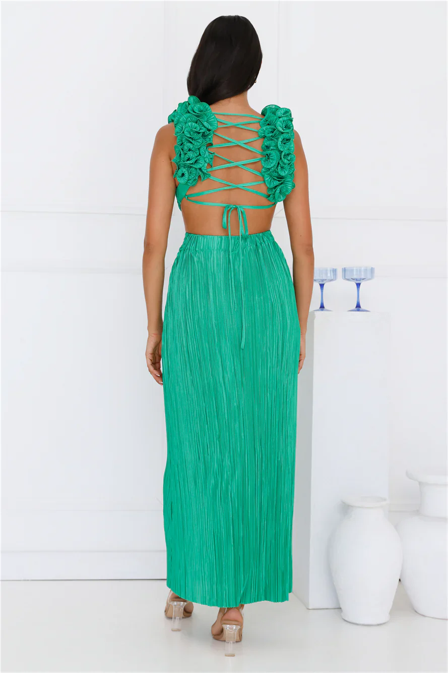 Lavish Kiss Plisse Maxi Dress Green