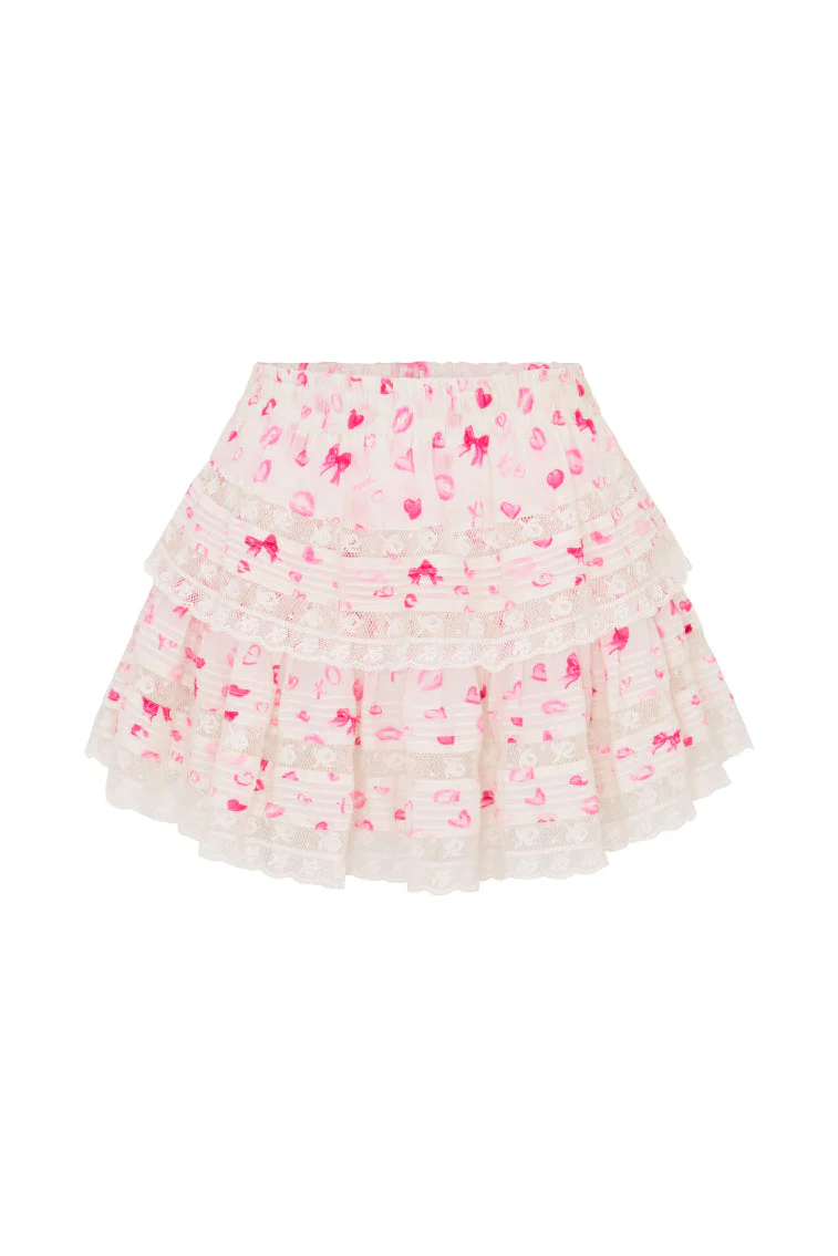 Ruffle Mini Bow & Kiss Print Skirt